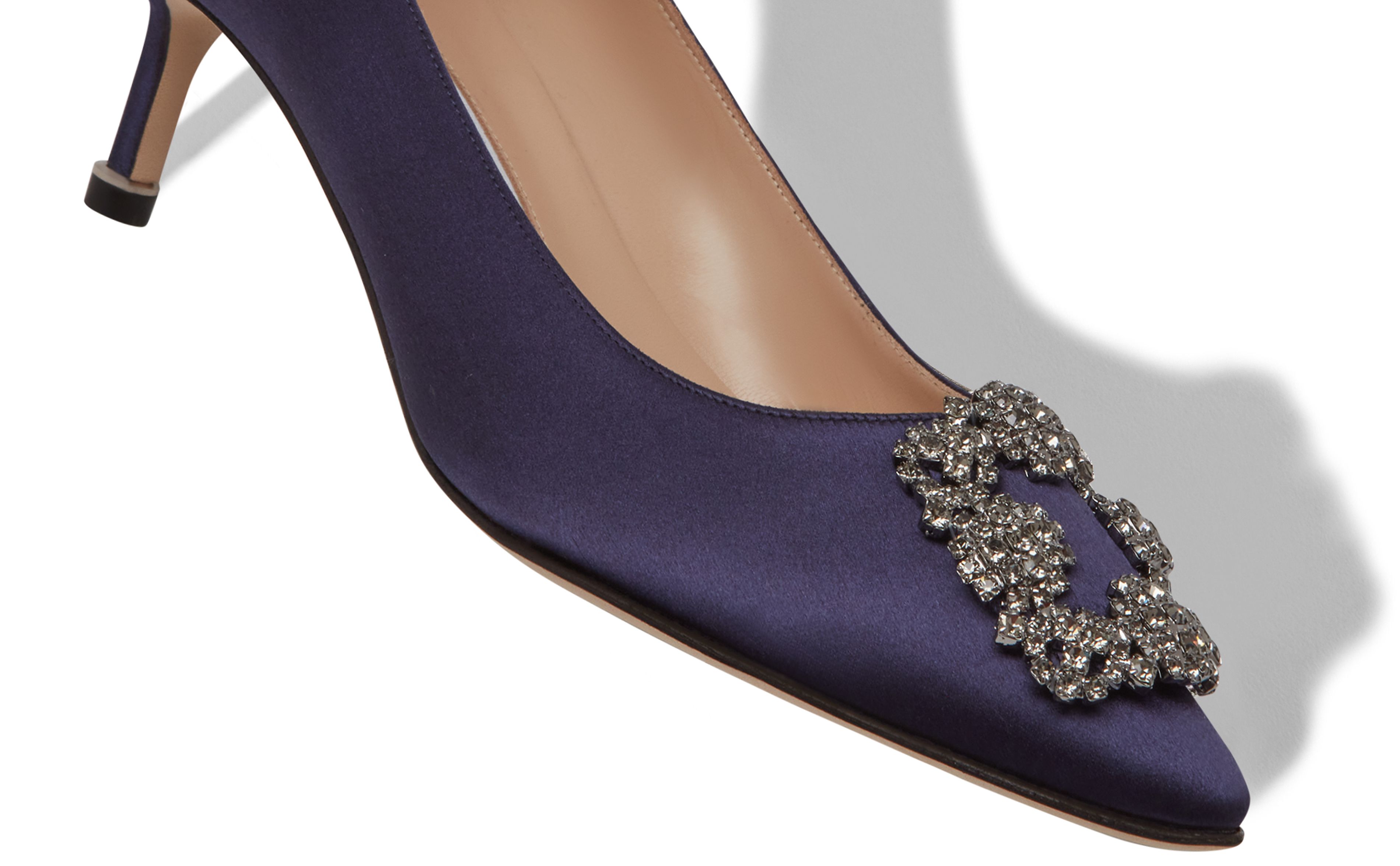 HANGISI 50 | Dark Blue Satin Jewel Buckle Pumps | Manolo Blahnik