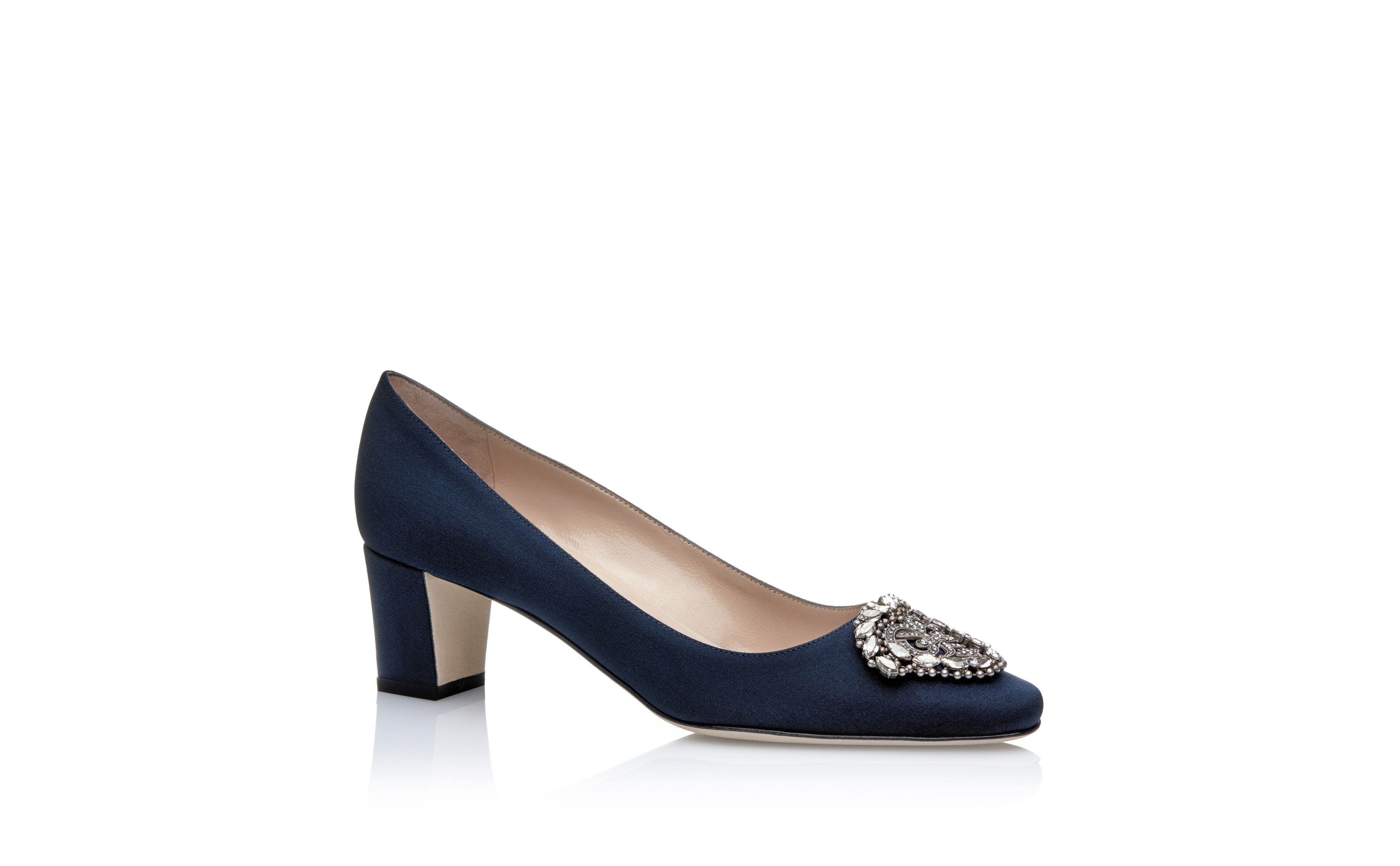 Designer Navy Crêpe De Chine Jewel Buckle Pumps - Image Upsell