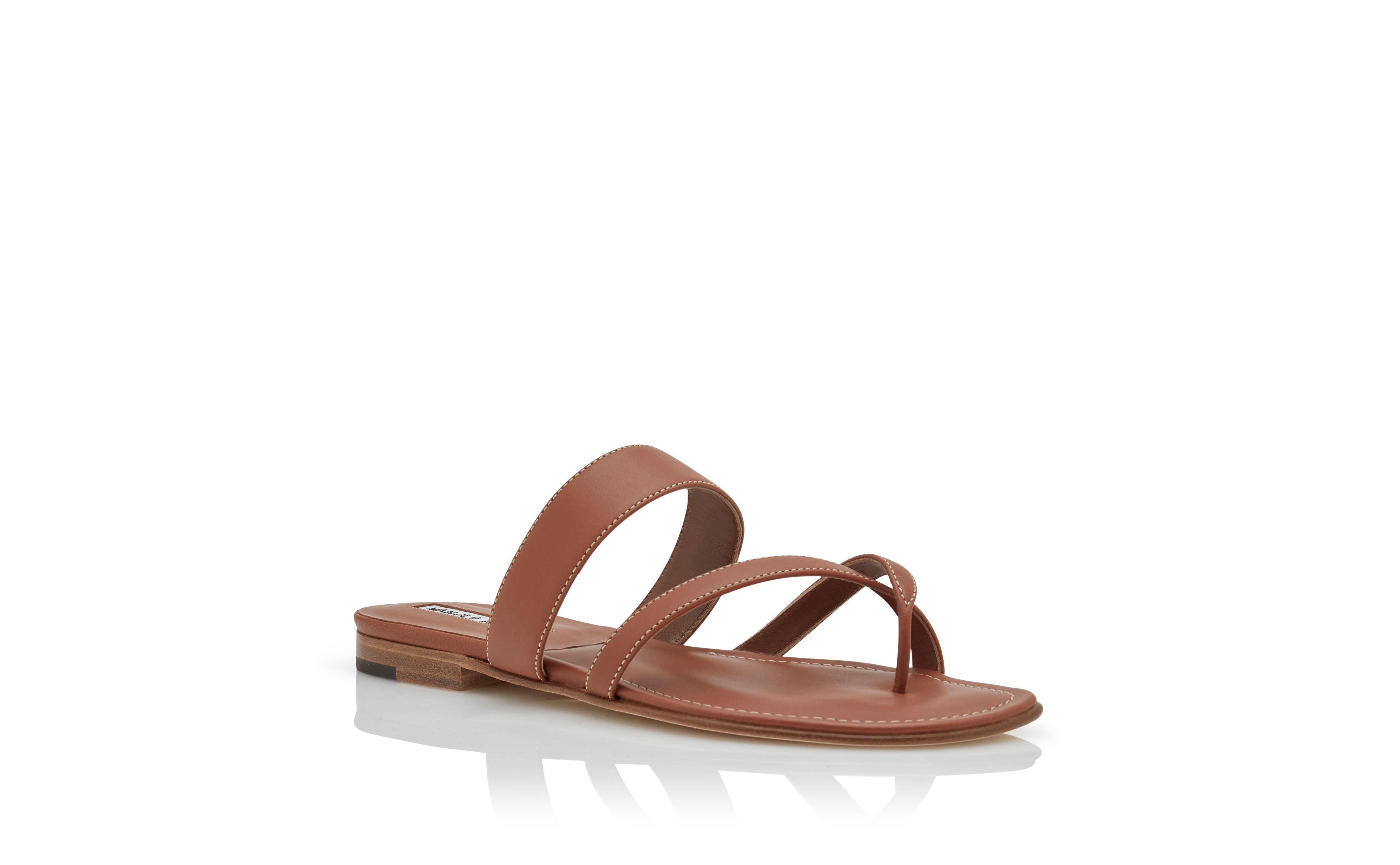 Designer Brown Calf Leather Crossover Flat Sandals - Image Upsell
