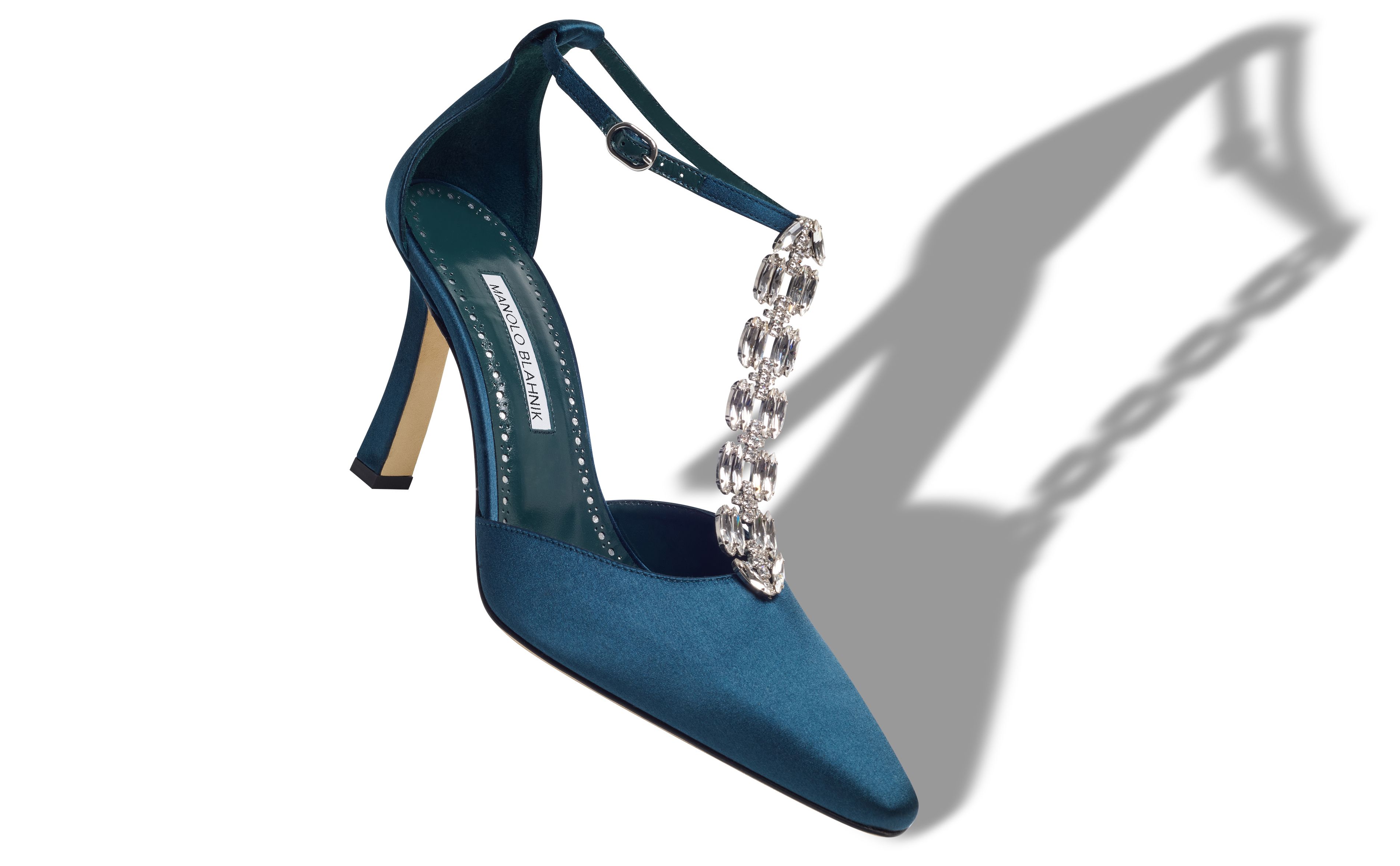 Designer Navy Blue Satin Embellished Pumps - Image Main View