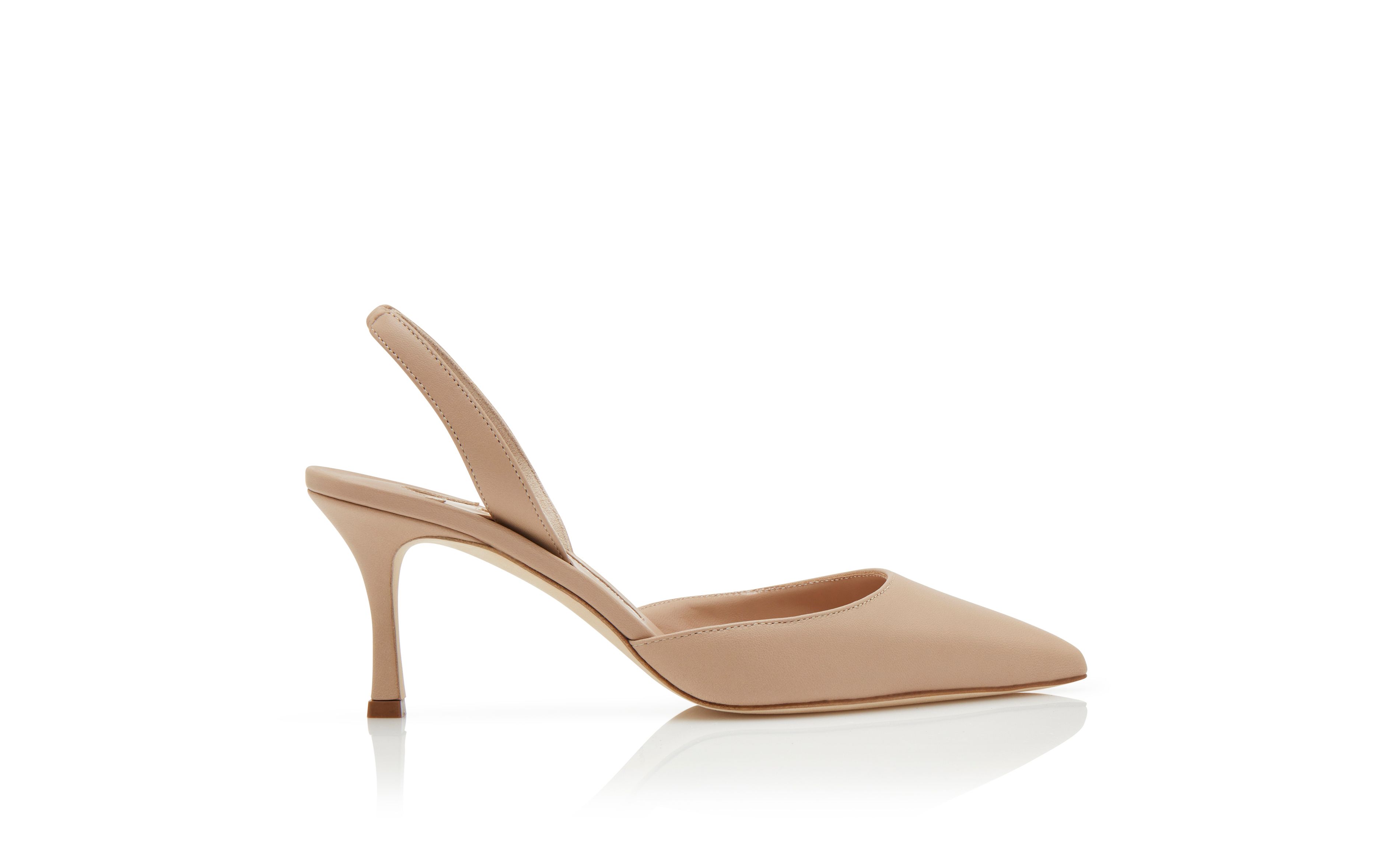 Designer Light Beige Nappa Leather Slingback Pumps - Image thumbnail