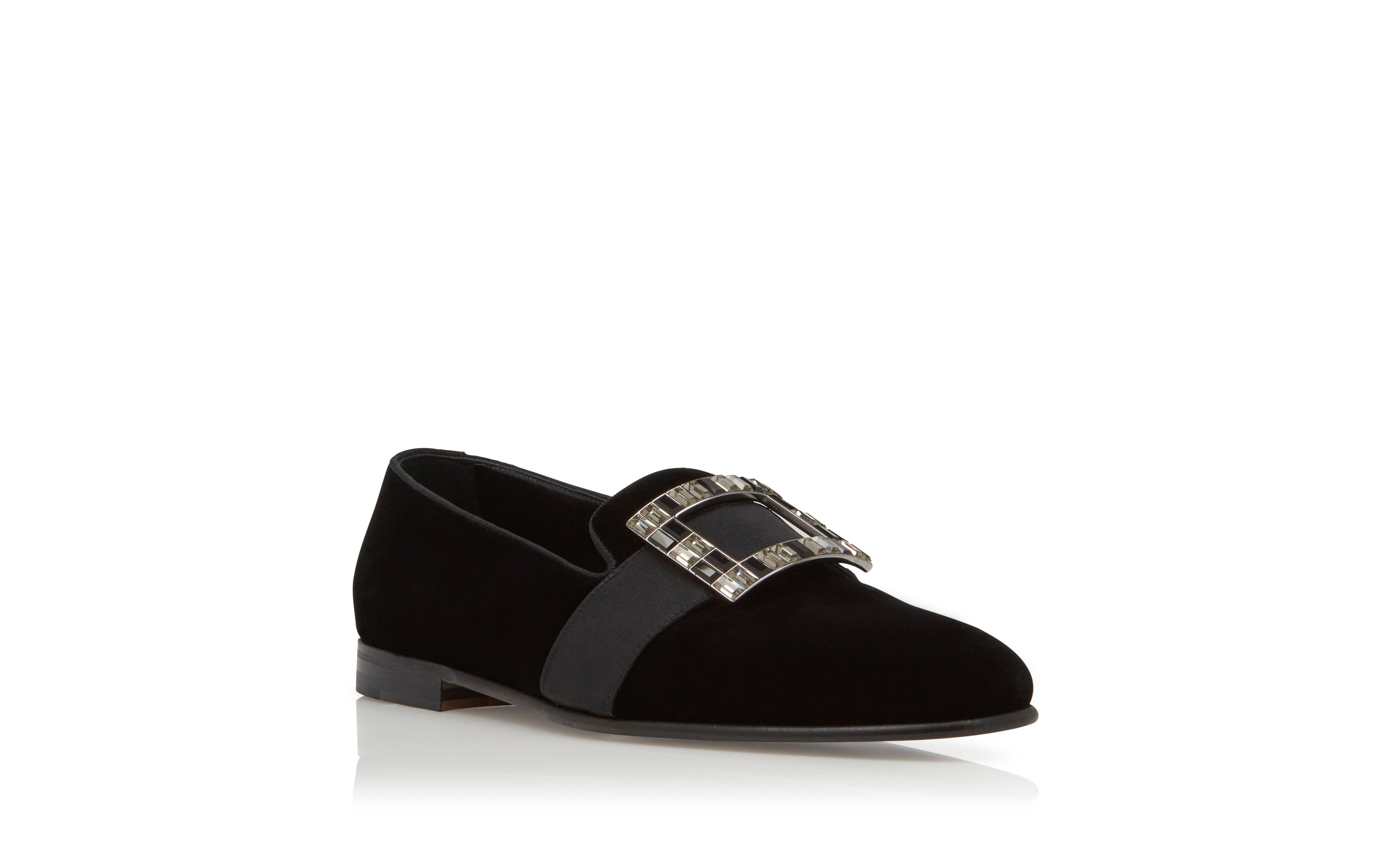 Designer Black Velvet Buckled Loafers - Image Upsell