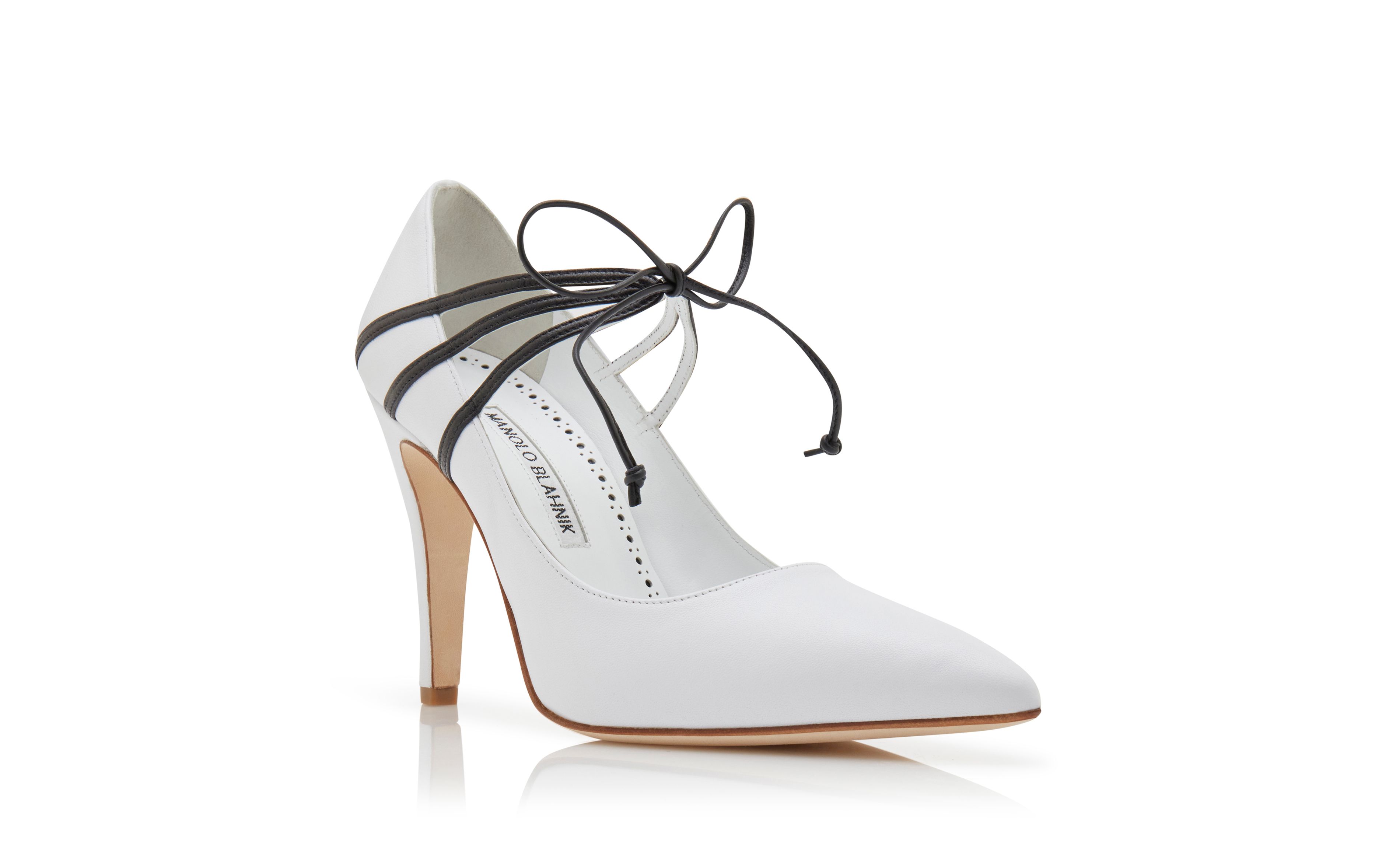 Designer White and Black Nappa Leather Lace-Up Pumps - Image Upsell
