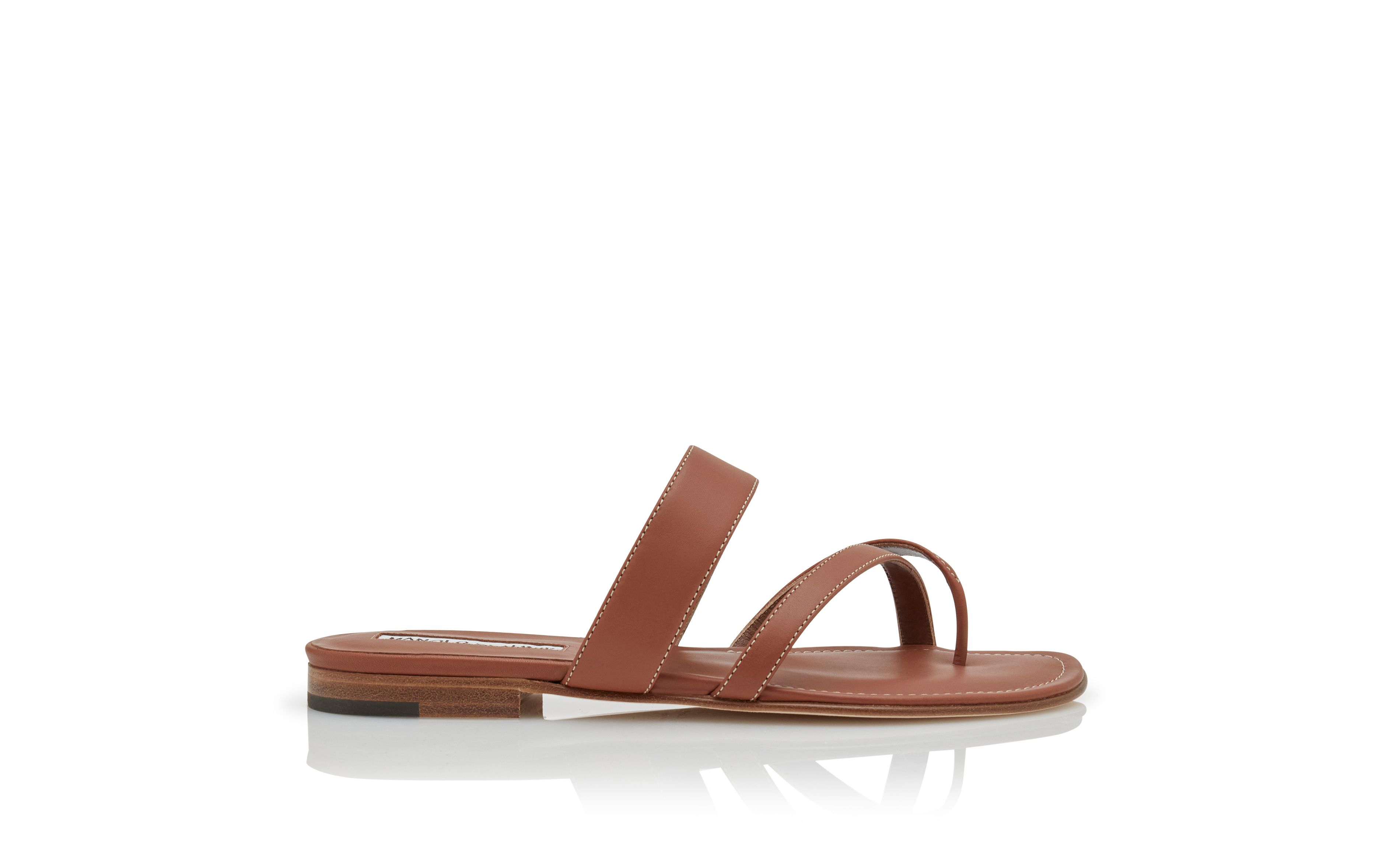Designer Brown Calf Leather Crossover Flat Sandals - Image thumbnail