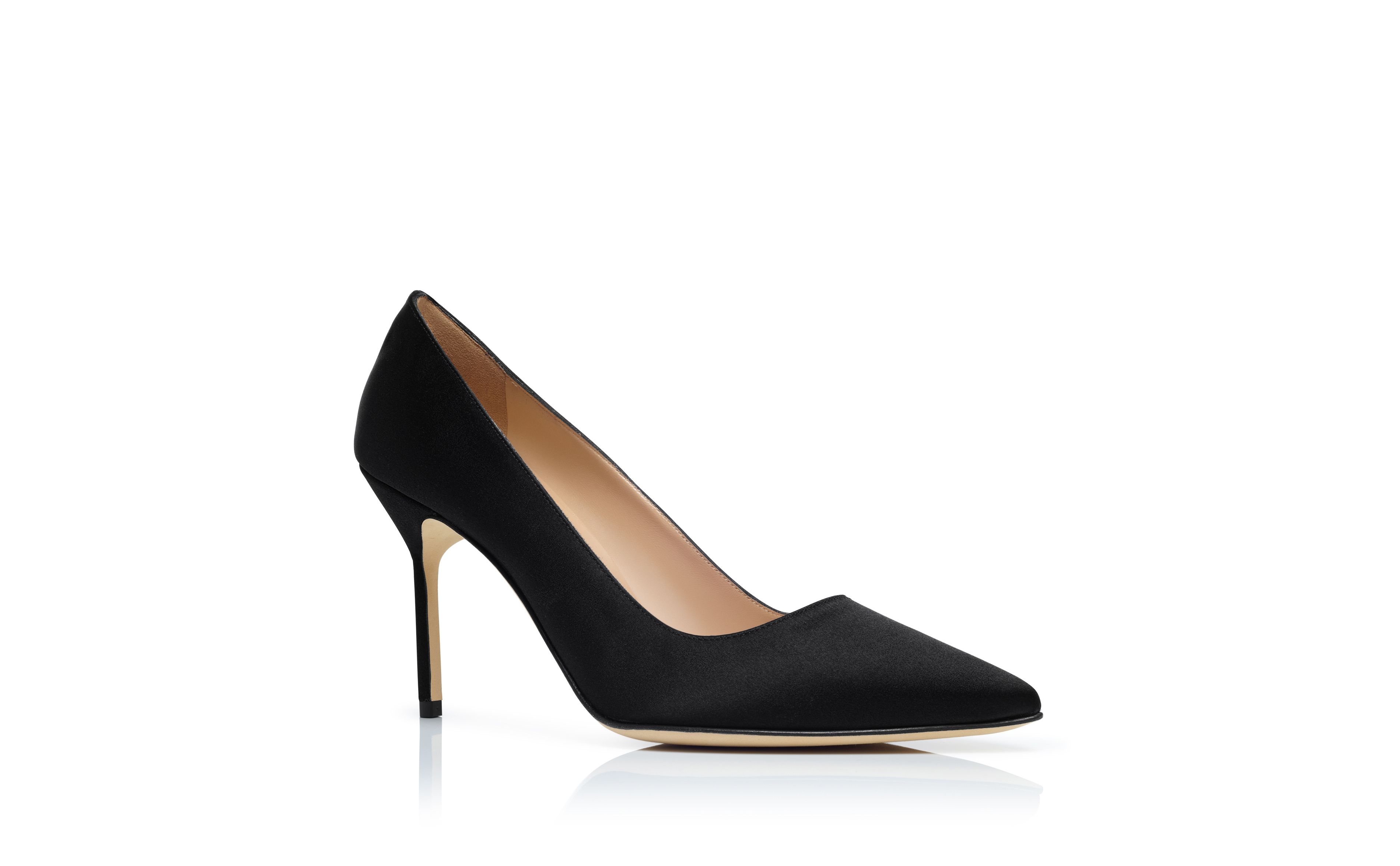 Designer Black Satin Pointed Toe Pumps - Image Upsell