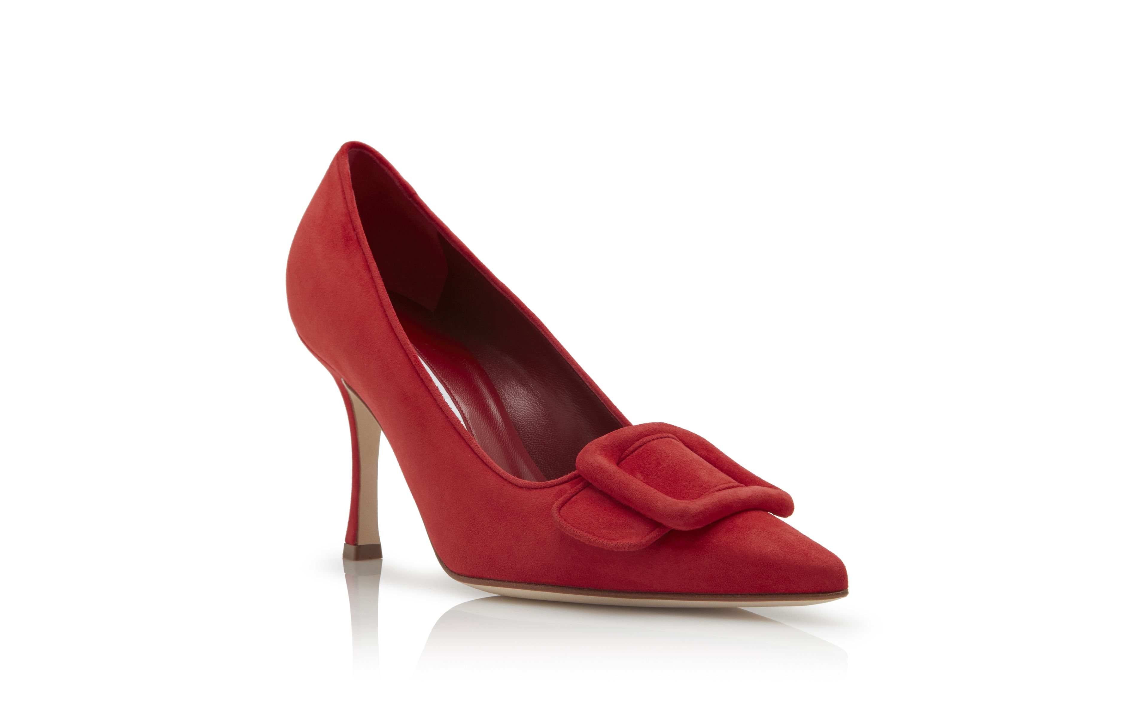 Designer Bright Red Suede Buckle Detail Pumps - Image Upsell