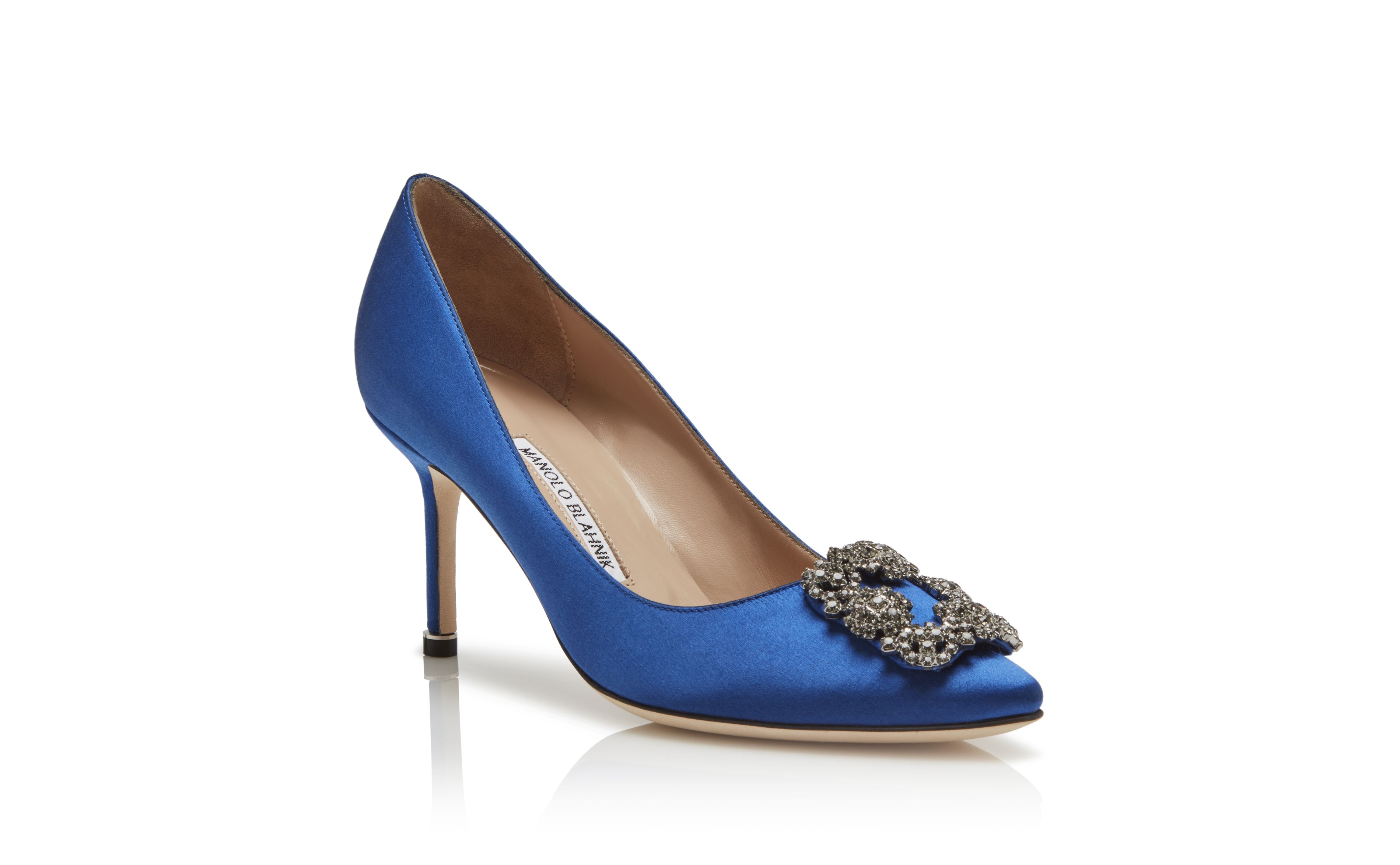 HANGISI 70 | Blue Satin Jewel Buckle Pumps | Manolo Blahnik