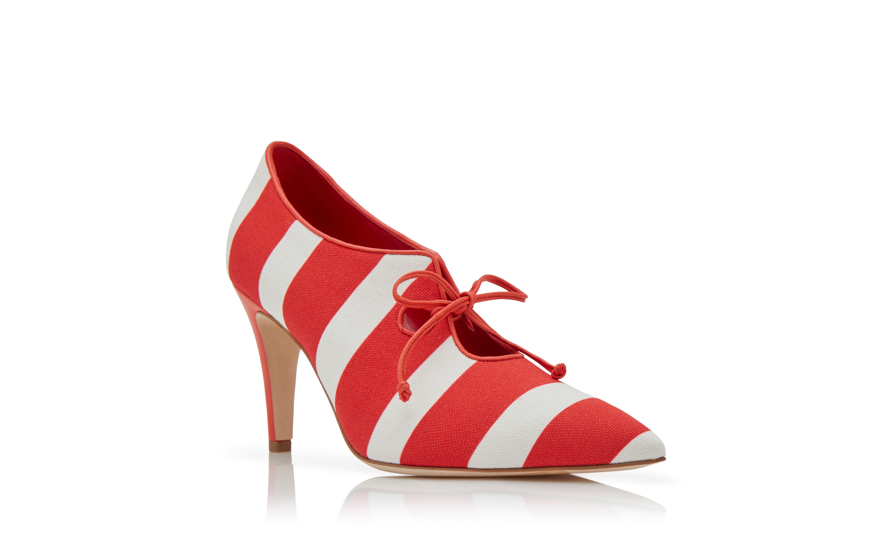 Designer Red and White Cotton Lace-Up Pumps - Image Upsell