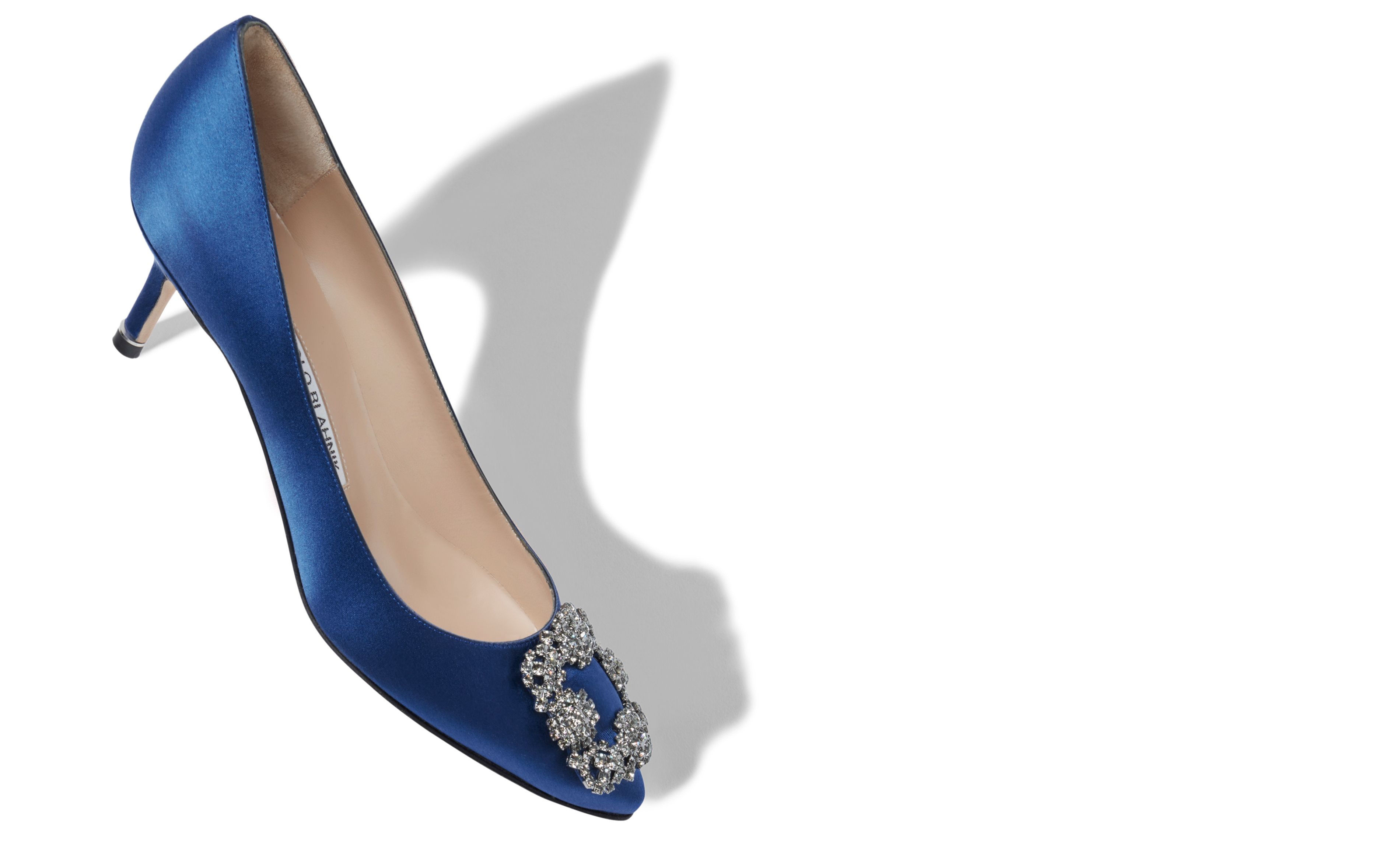 Designer Blue Satin Jewel Buckle Pumps - Image Main