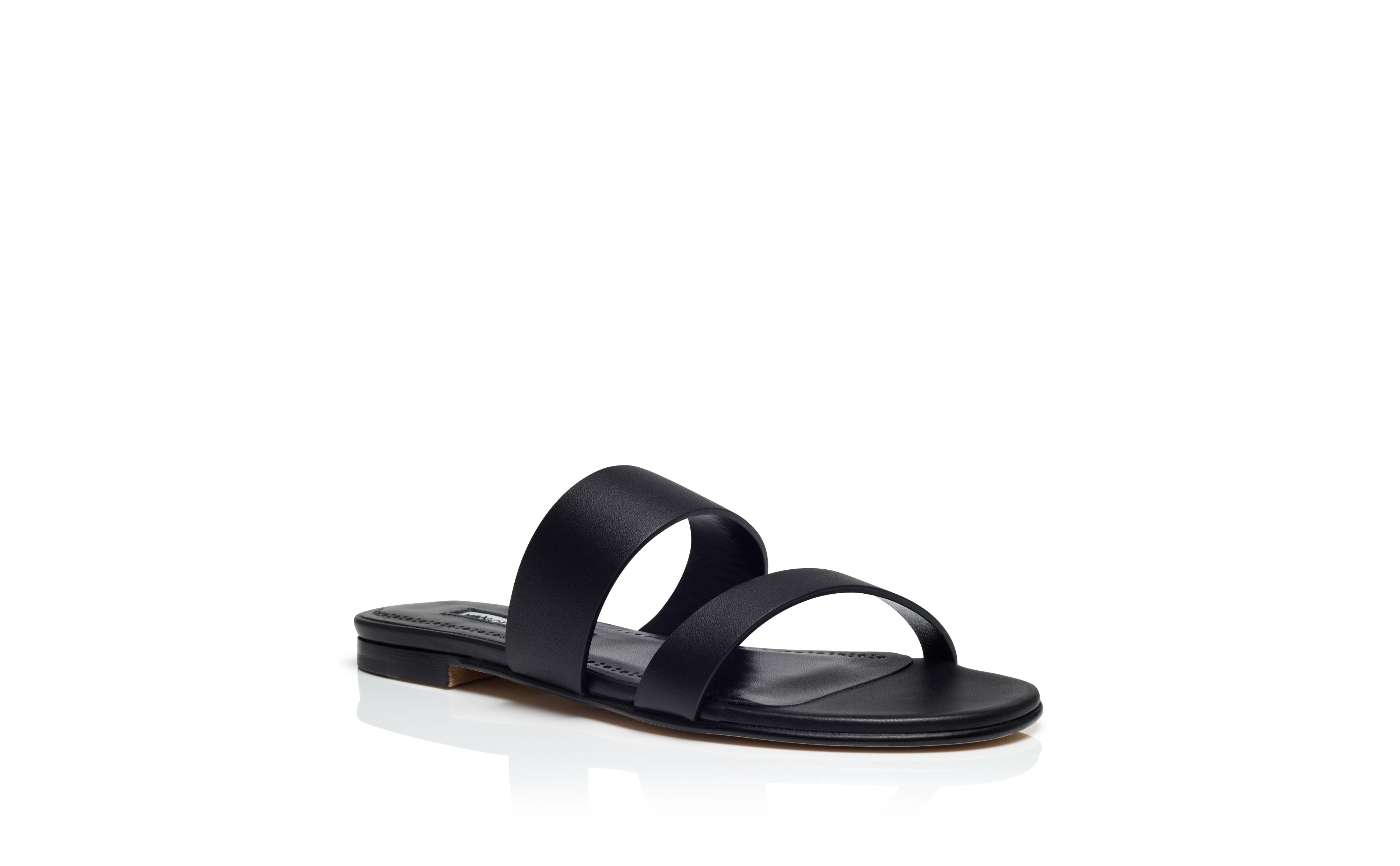 Designer Black Calf Leather Flat Sandals - Image Upsell