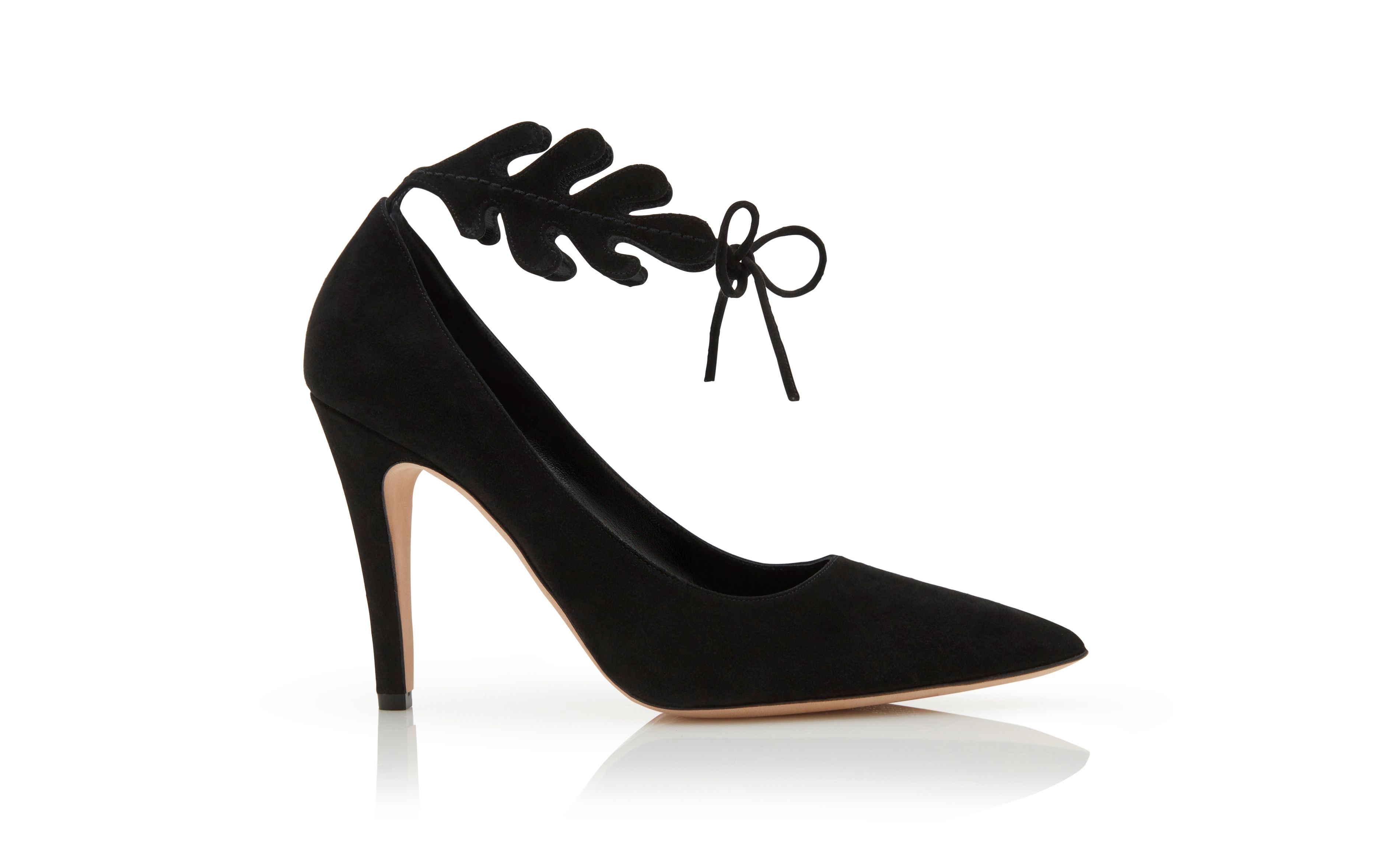 Designer Black Suede Ankle Strap Pumps  - Image thumbnail