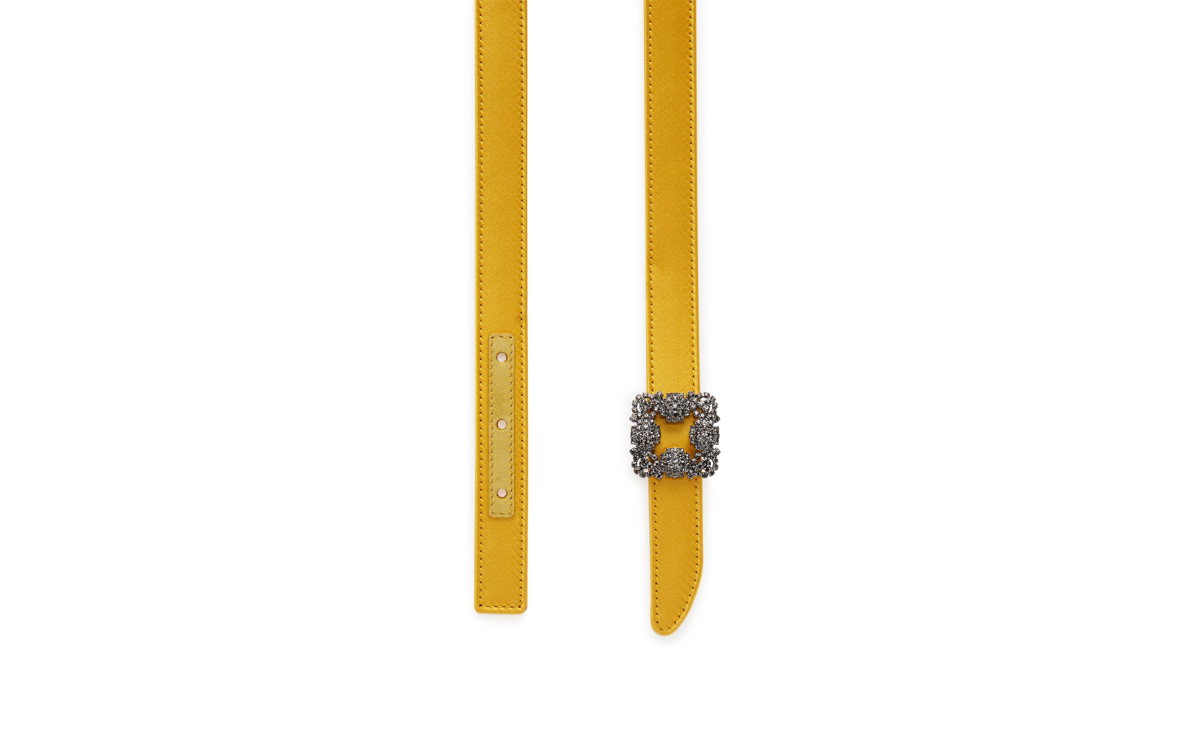Designer Yellow Satin Crystal Buckled Belt - Image 