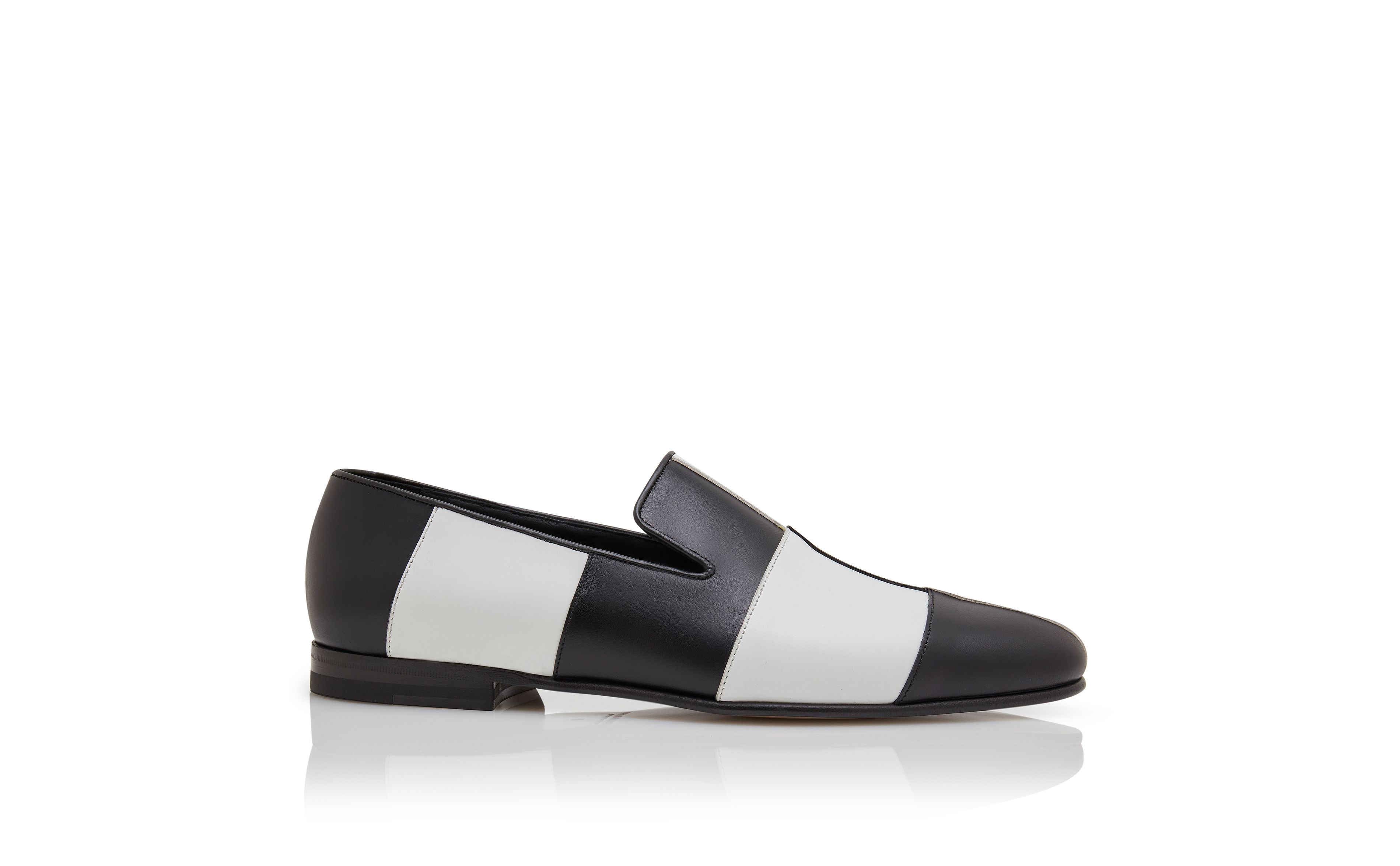 Designer Black and White Calf Leather Loafers - Image Side View