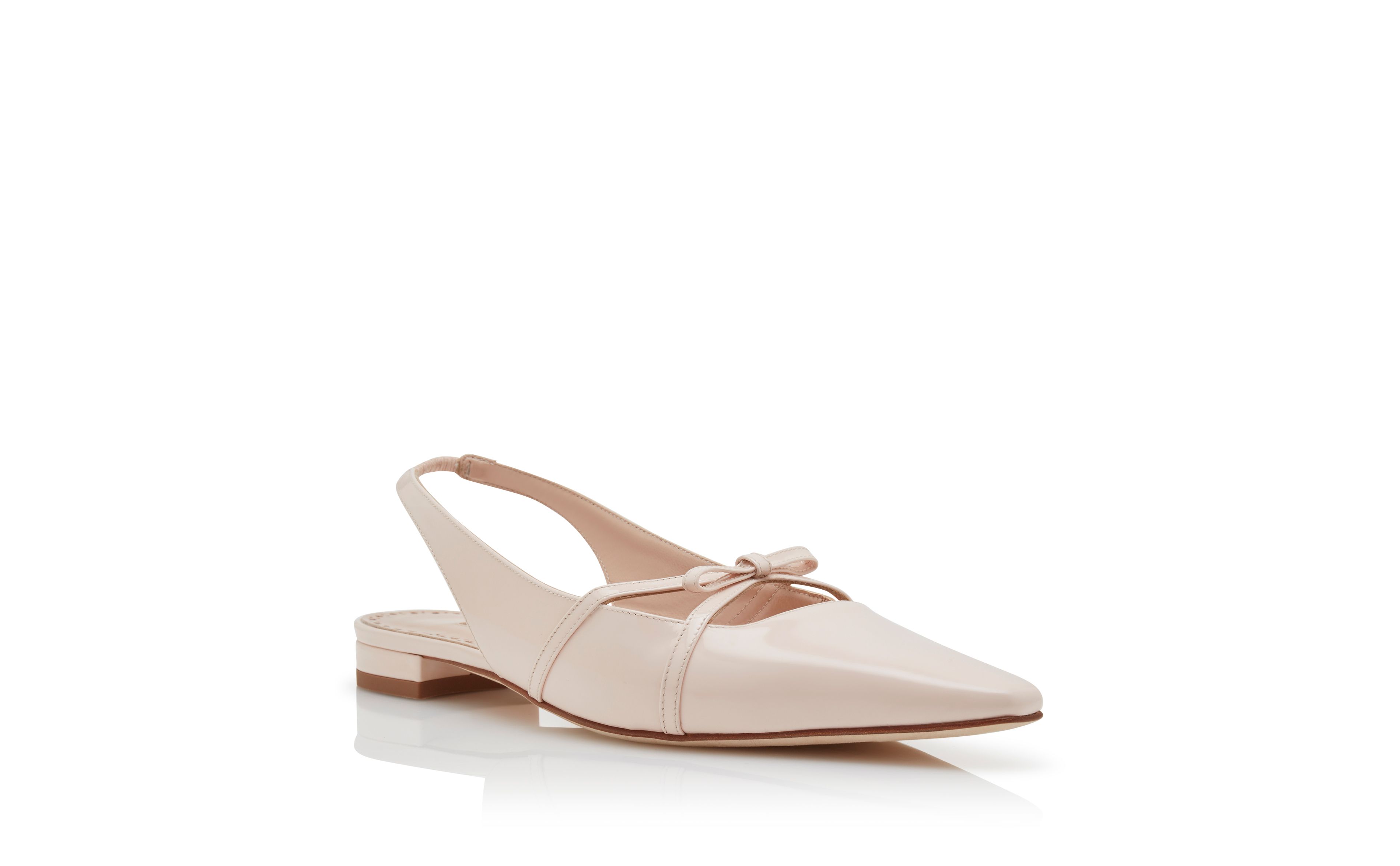 Designer Light Pink Patent Leather Bow Detail Slingback Flat Pumps - Image Upsell