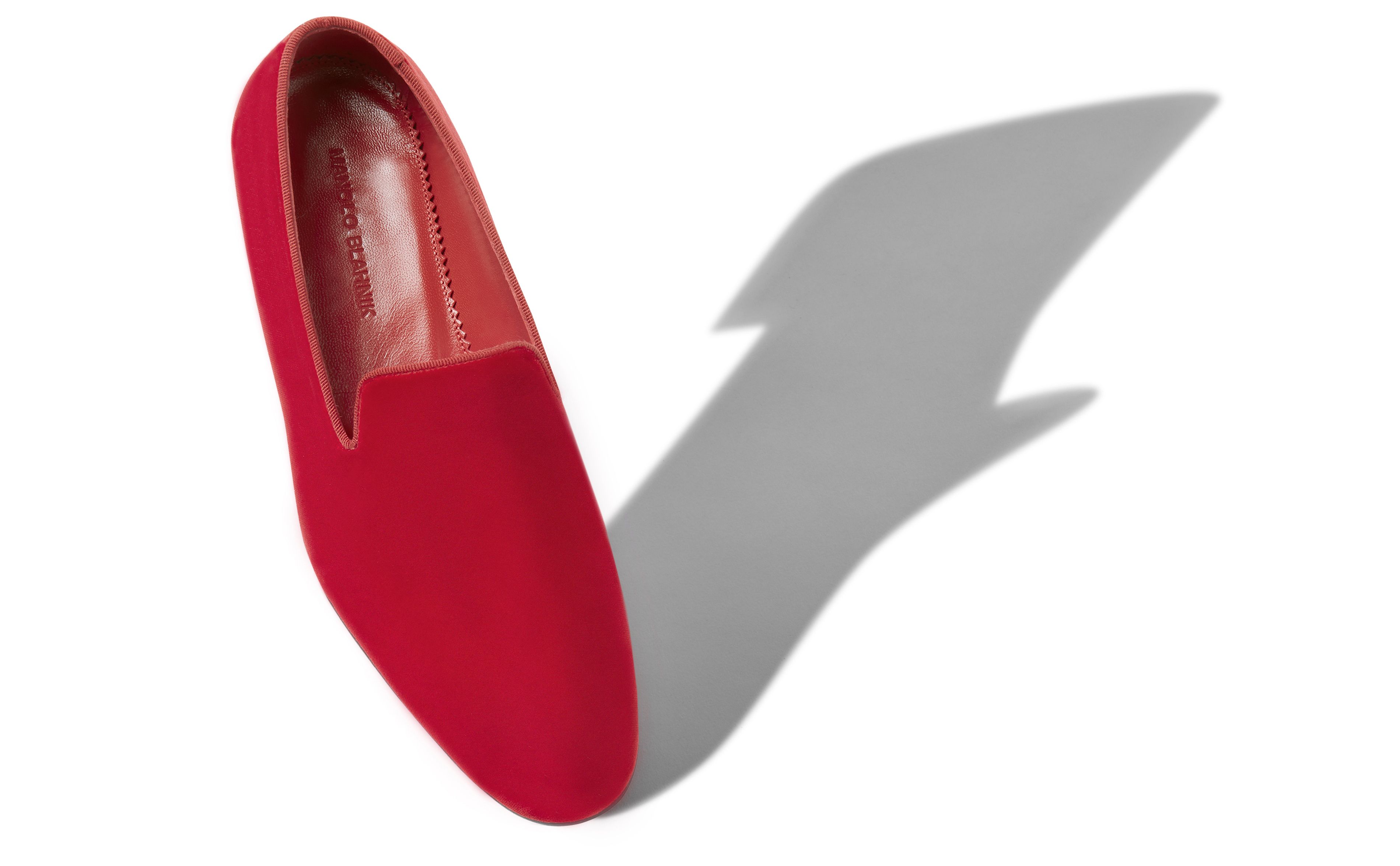 Designer Bright Red Velvet Loafers - Image Main