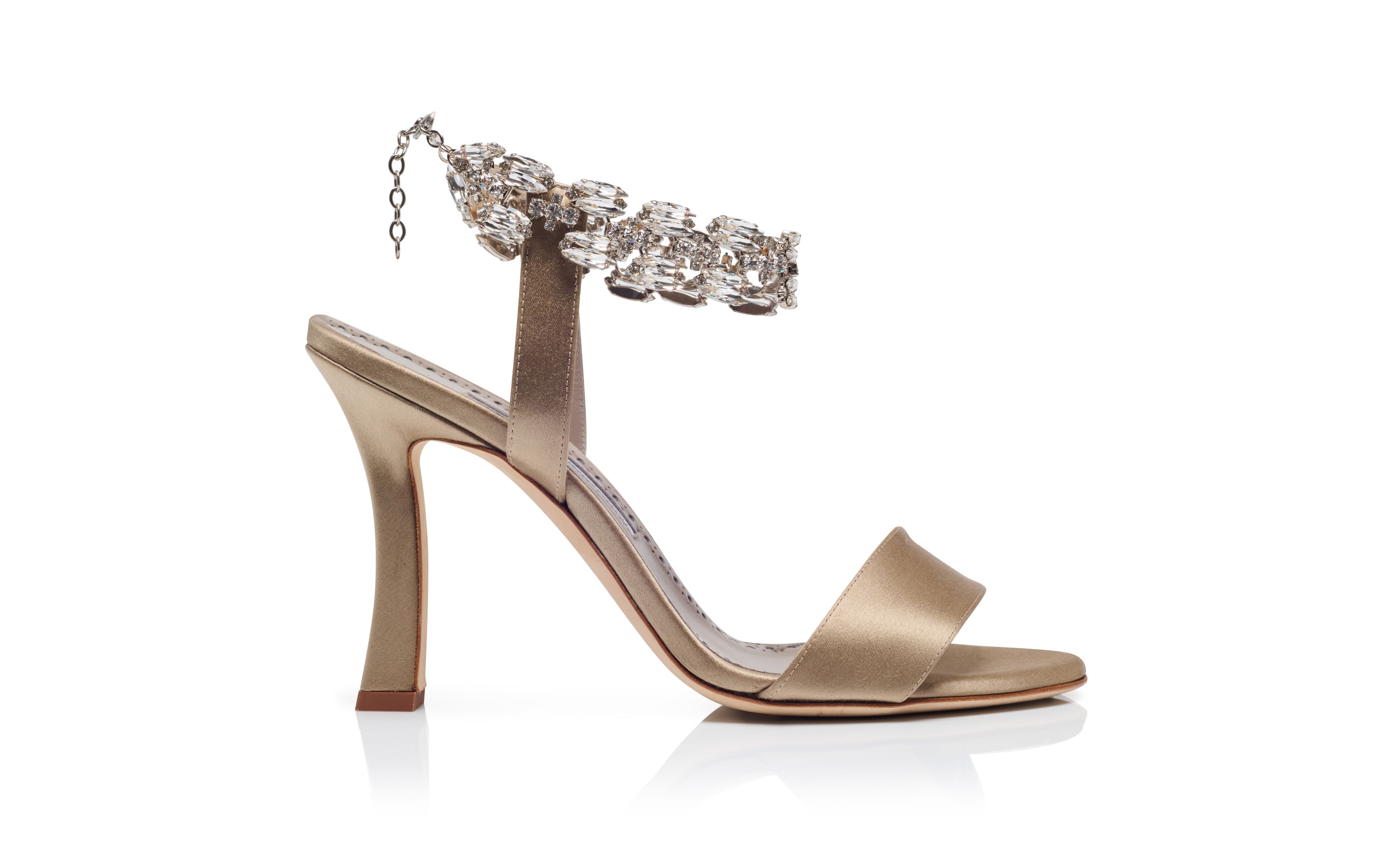 Designer Light Brown Satin Embellished Sandals - Image Side View