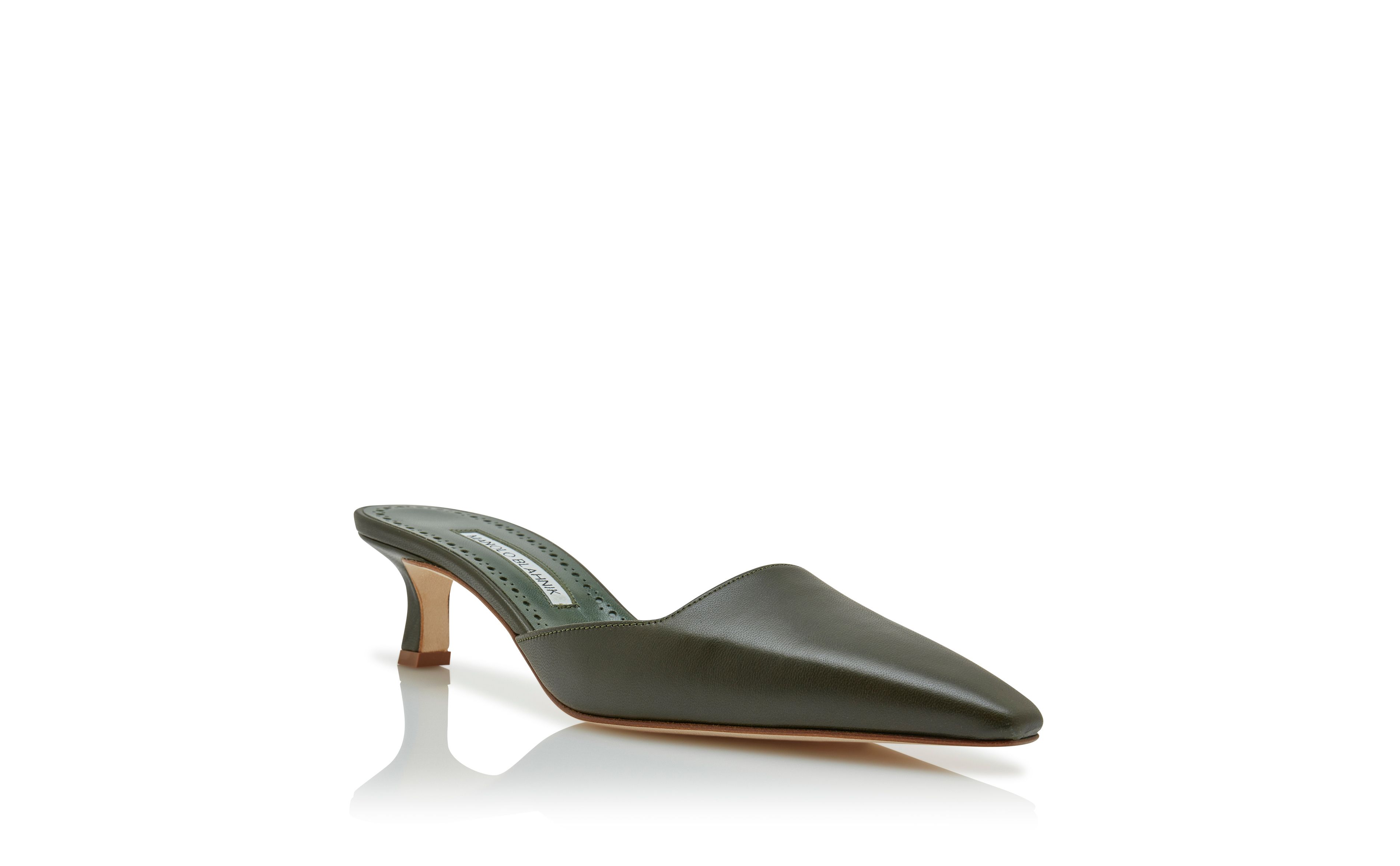 Designer Dark Green Nappa Leather Square Cut Mules - Image Upsell