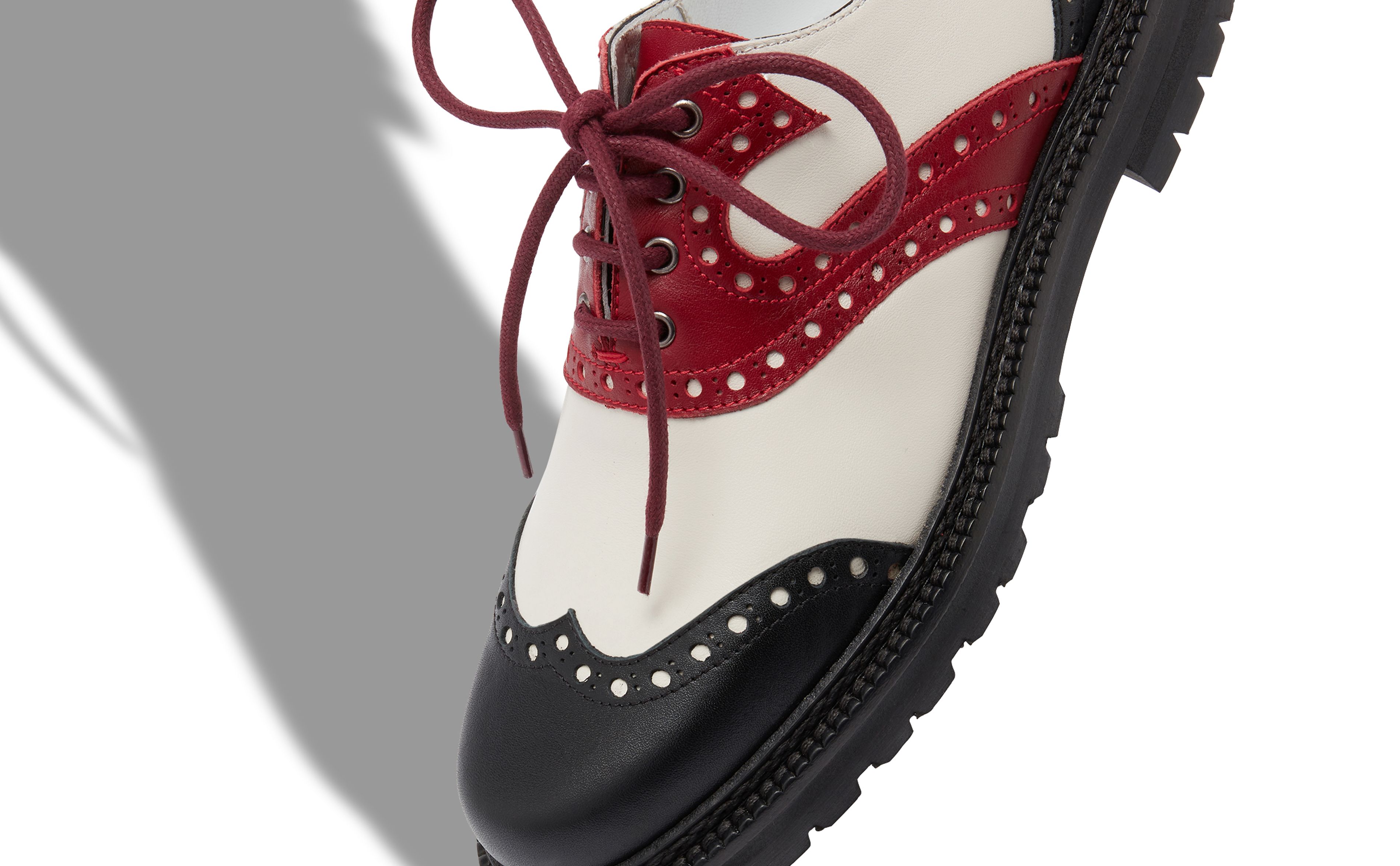 PATROLA | Black, Red and White Calf Leather Lace Up Shoes | Manolo 