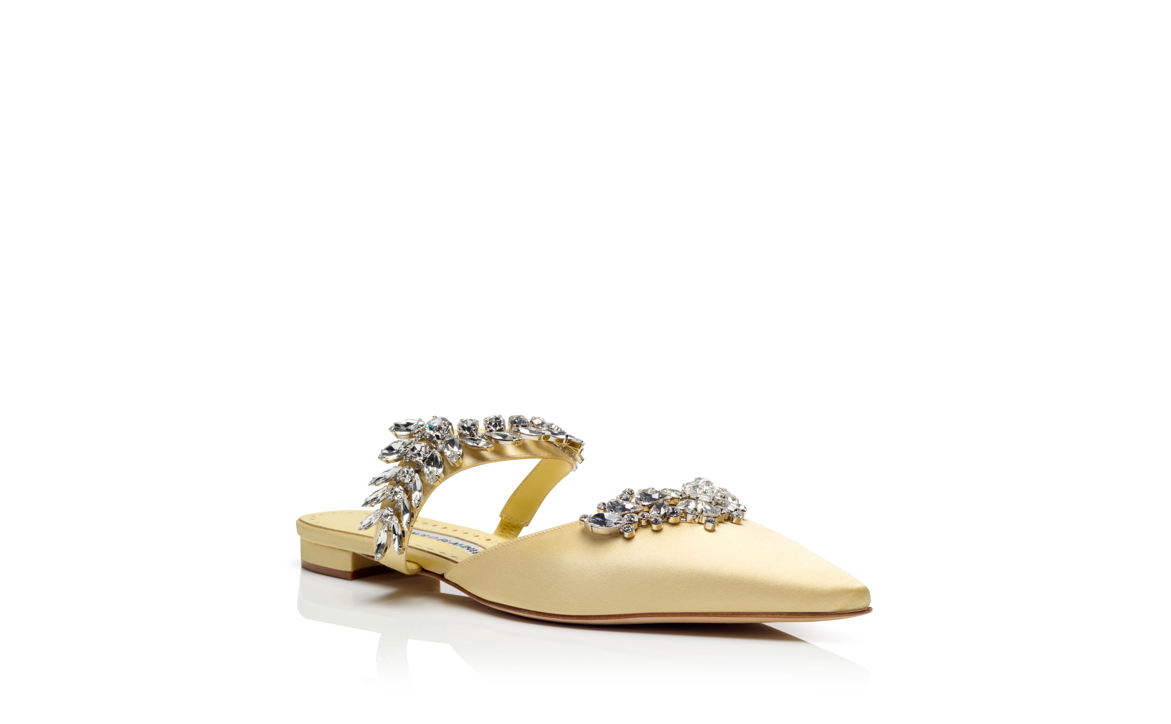 Designer Cream Satin Crystal Embellished Flat Mules - Image Upsell