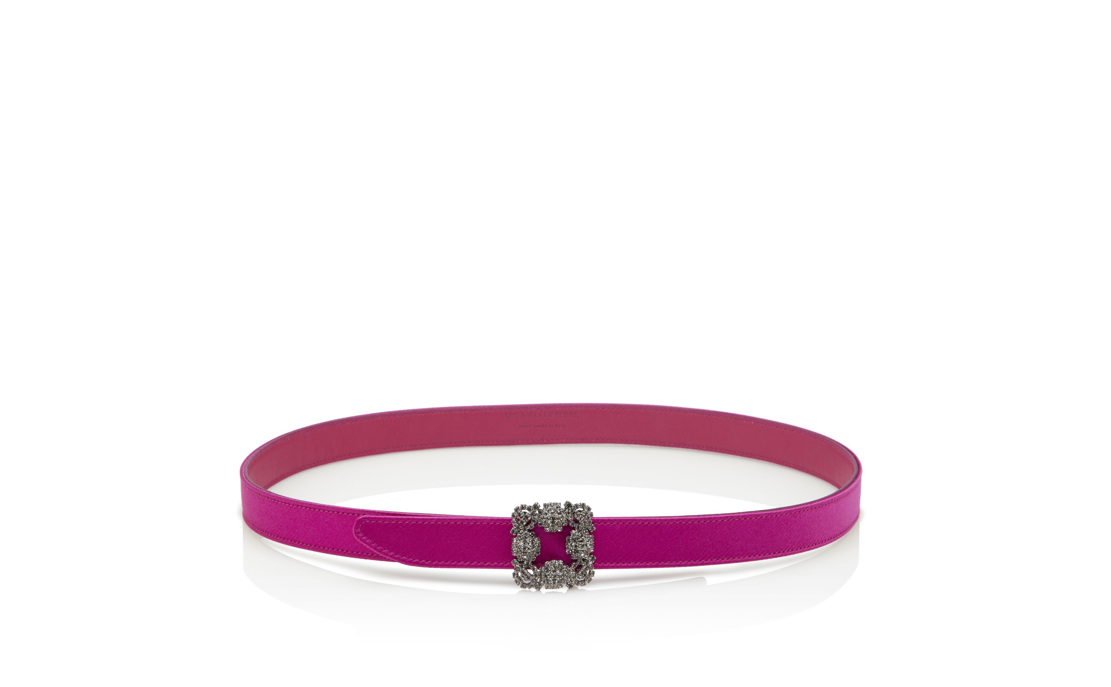 Designer Fuchsia Satin Crystal Buckled Belt - Image Upsell