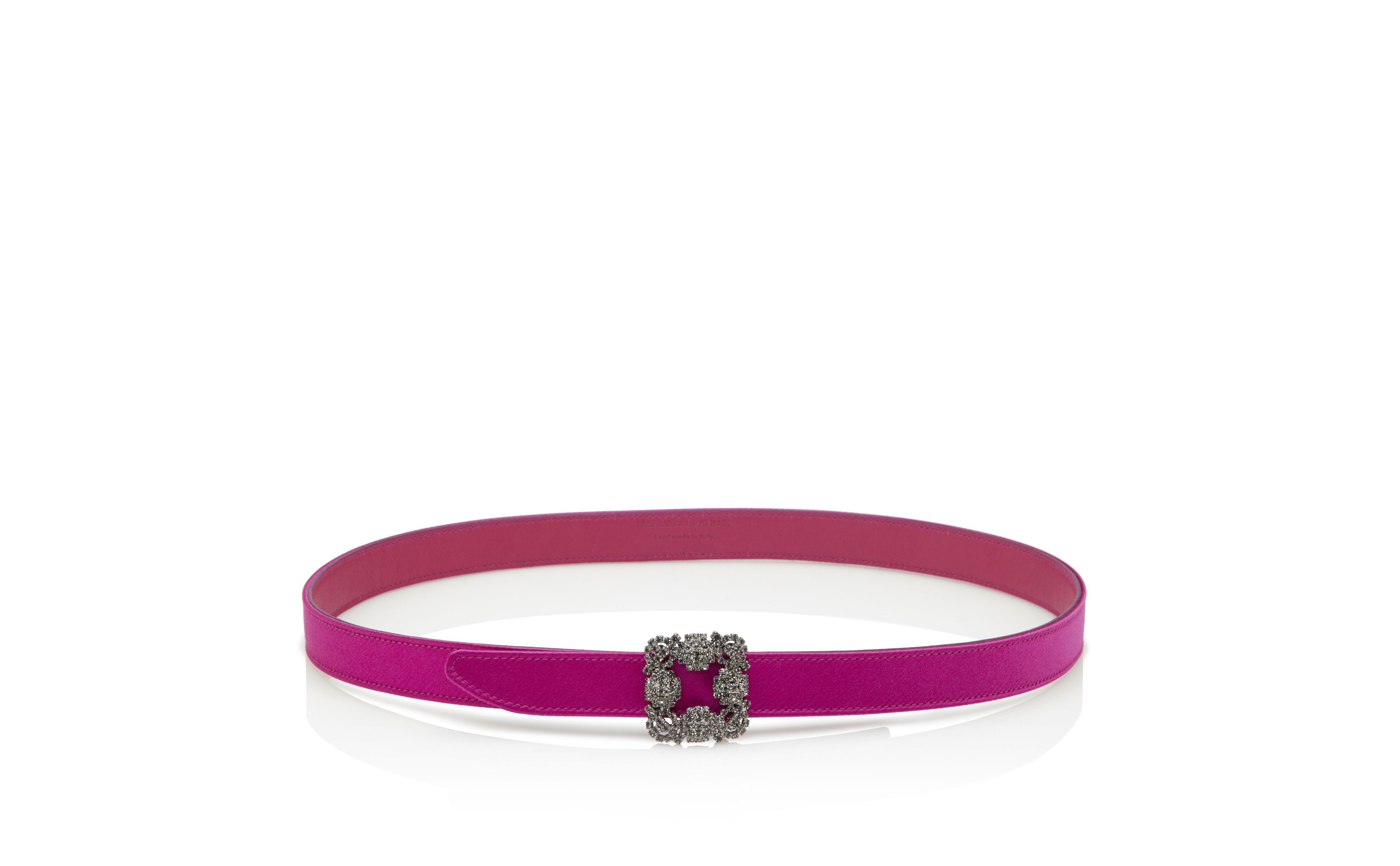 Designer Fuchsia Satin Crystal Buckled Belt - Image thumbnail