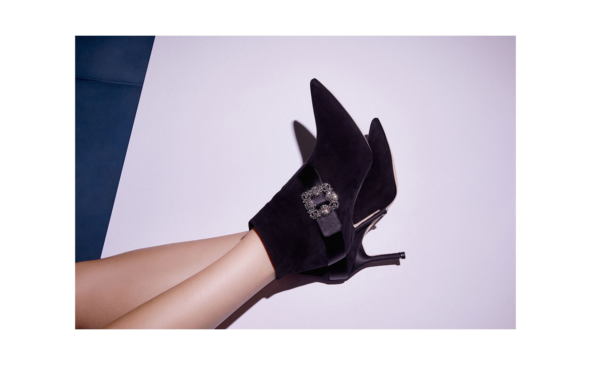 Designer Black Suede Jewel Buckle Ankle Boots  - Image 