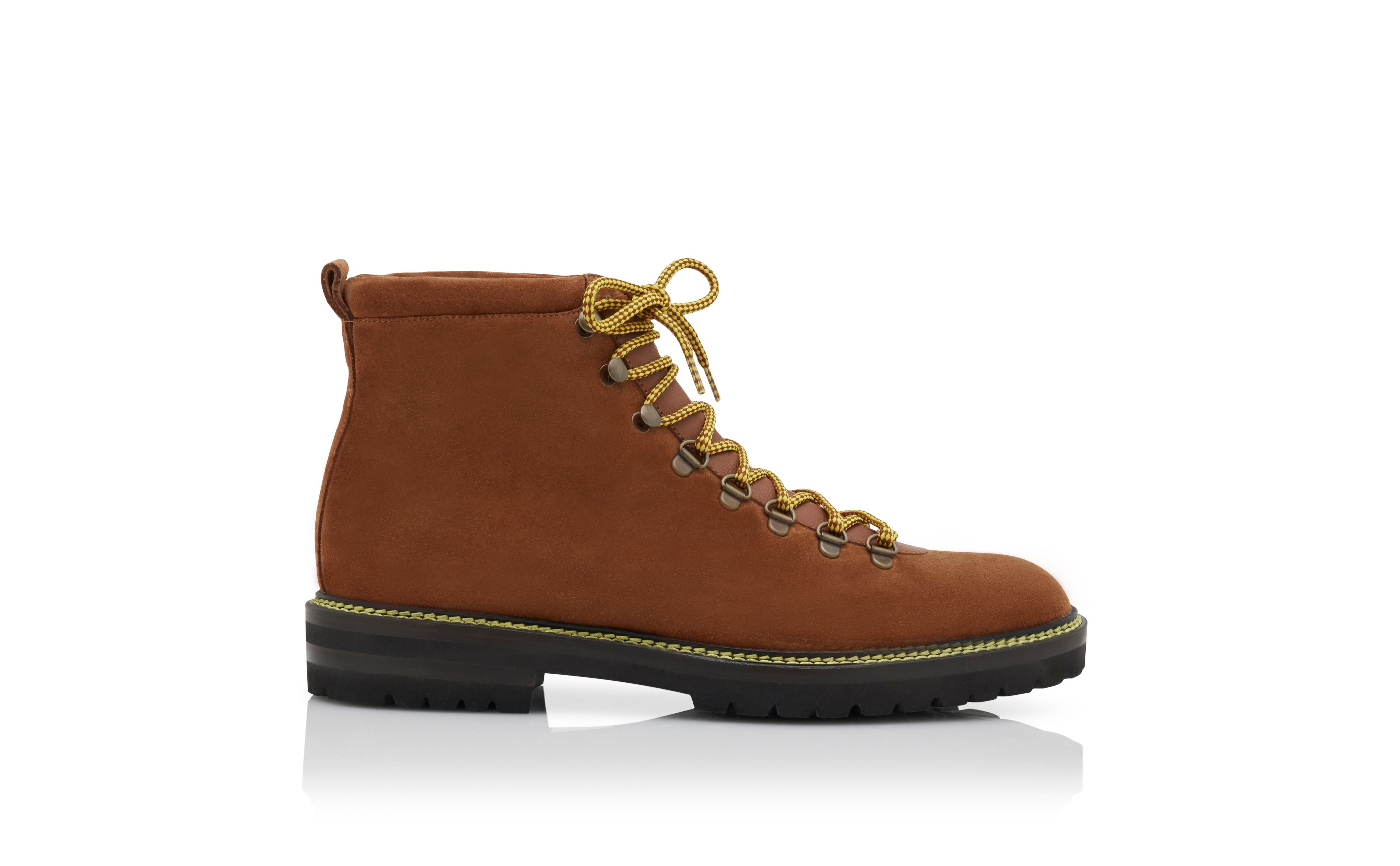 Designer Mid Brown Calf Suede Lace Up Ankle Boots - Image Side View