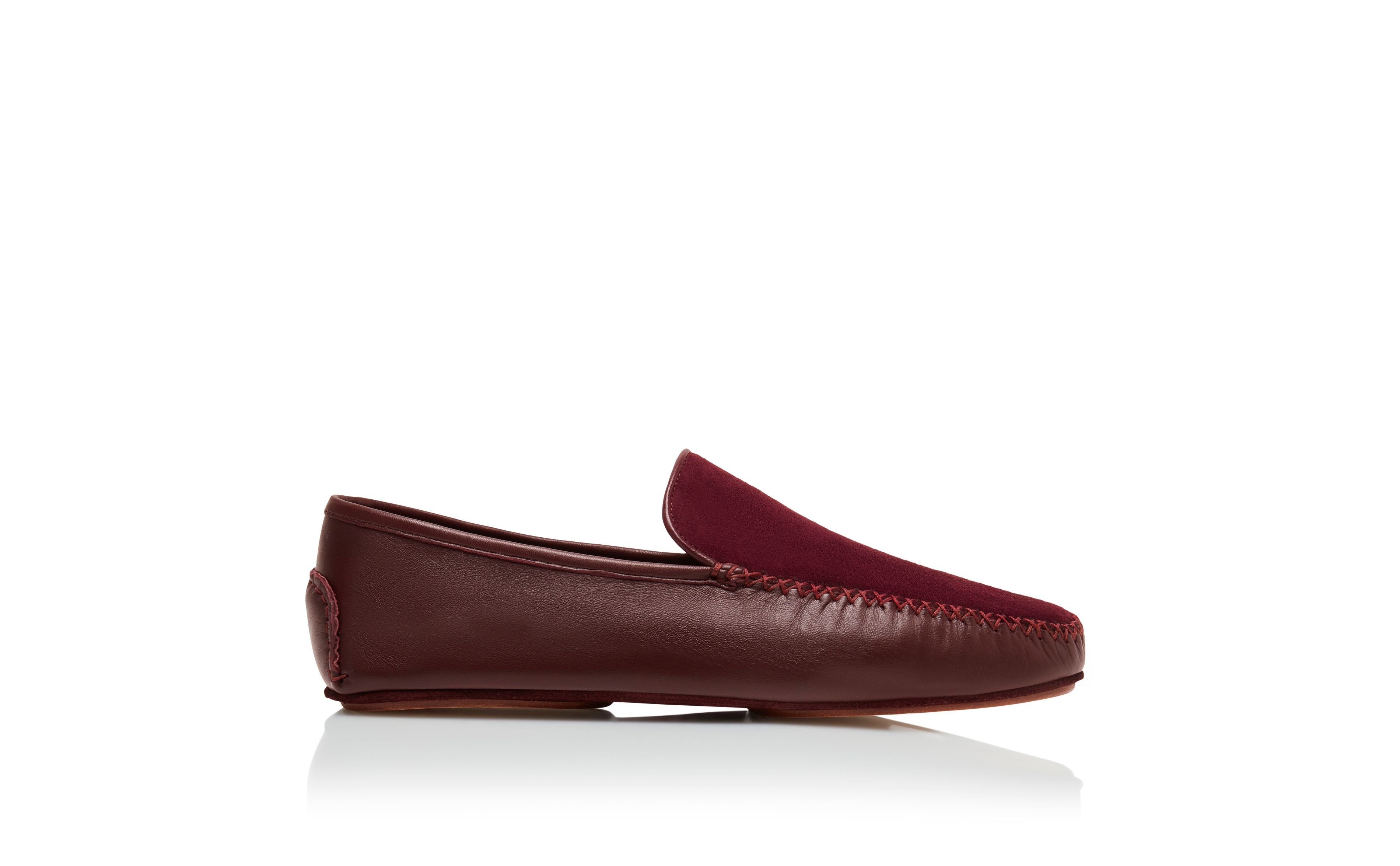 Designer Burgundy Nappa Leather and Suede Driving Shoes - Image thumbnail