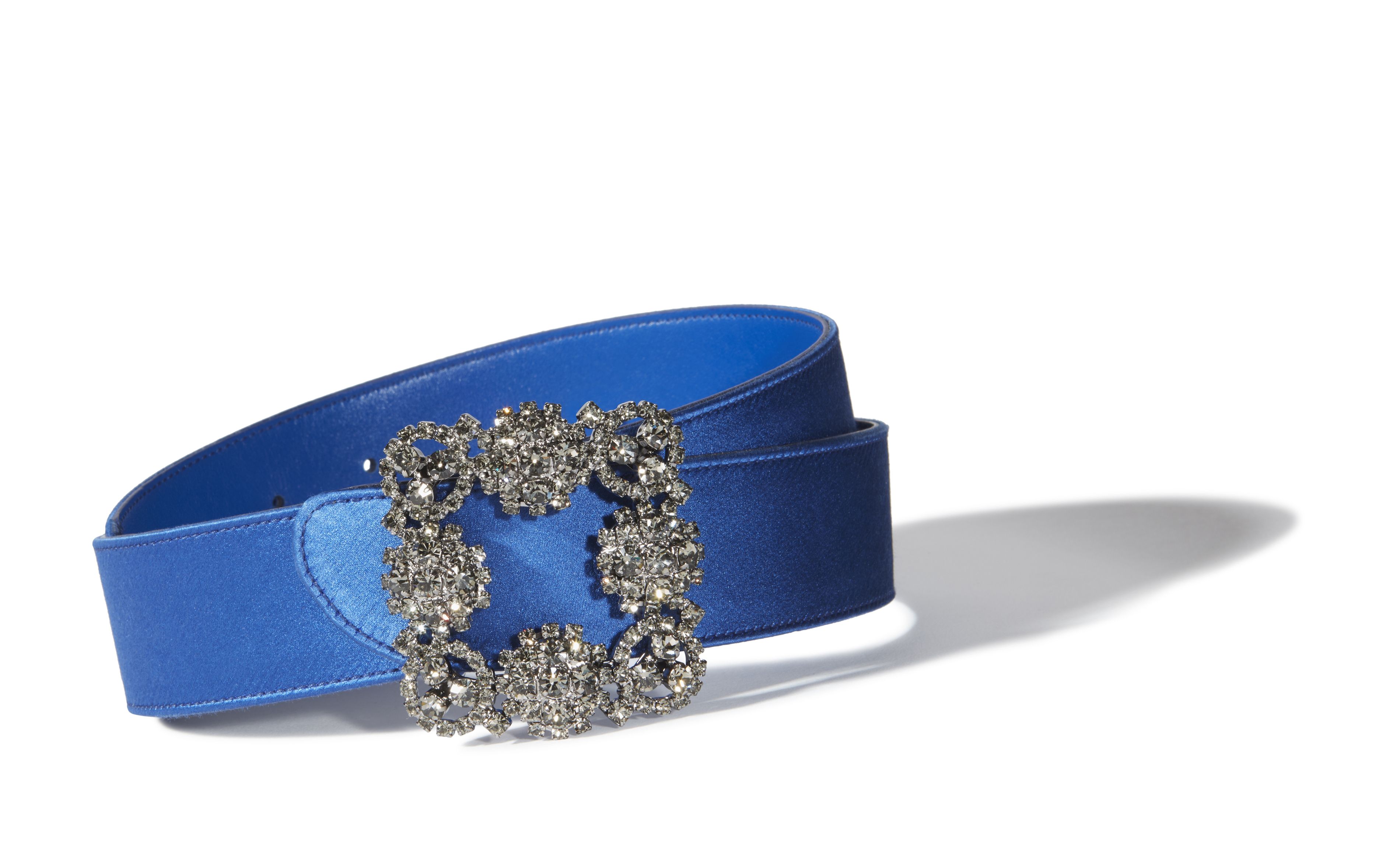 Designer Blue Satin Crystal Buckled Belt - Image Main