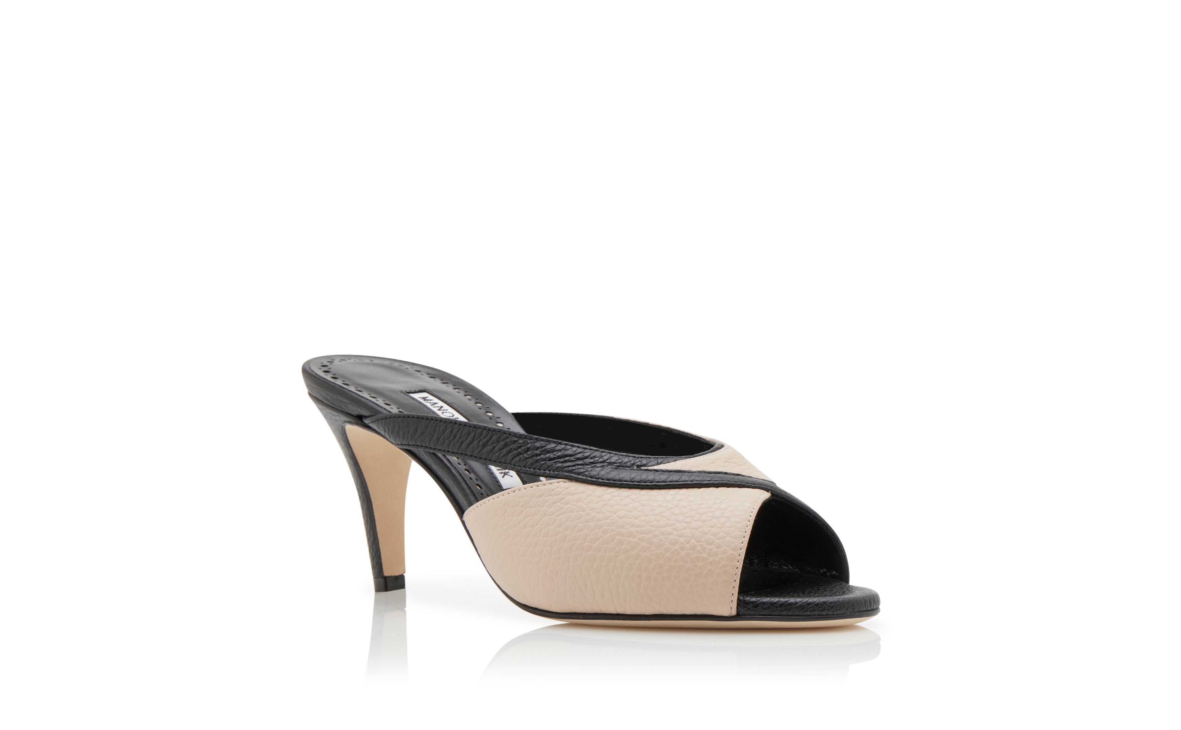 Designer Black and Beige Calf Leather Mules - Image Upsell