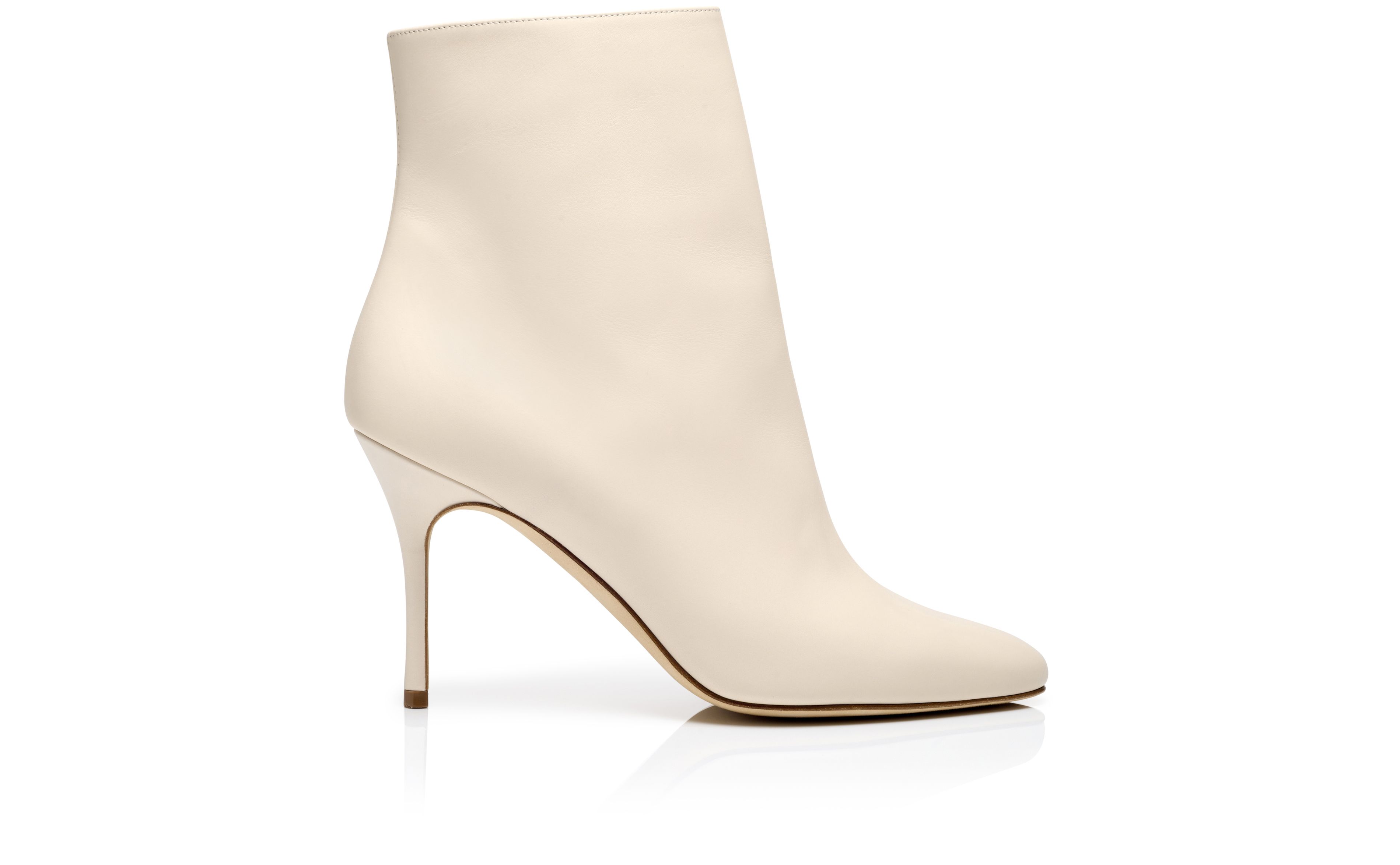 Designer Cream Calf Leather Ankle Boots - Image thumbnail