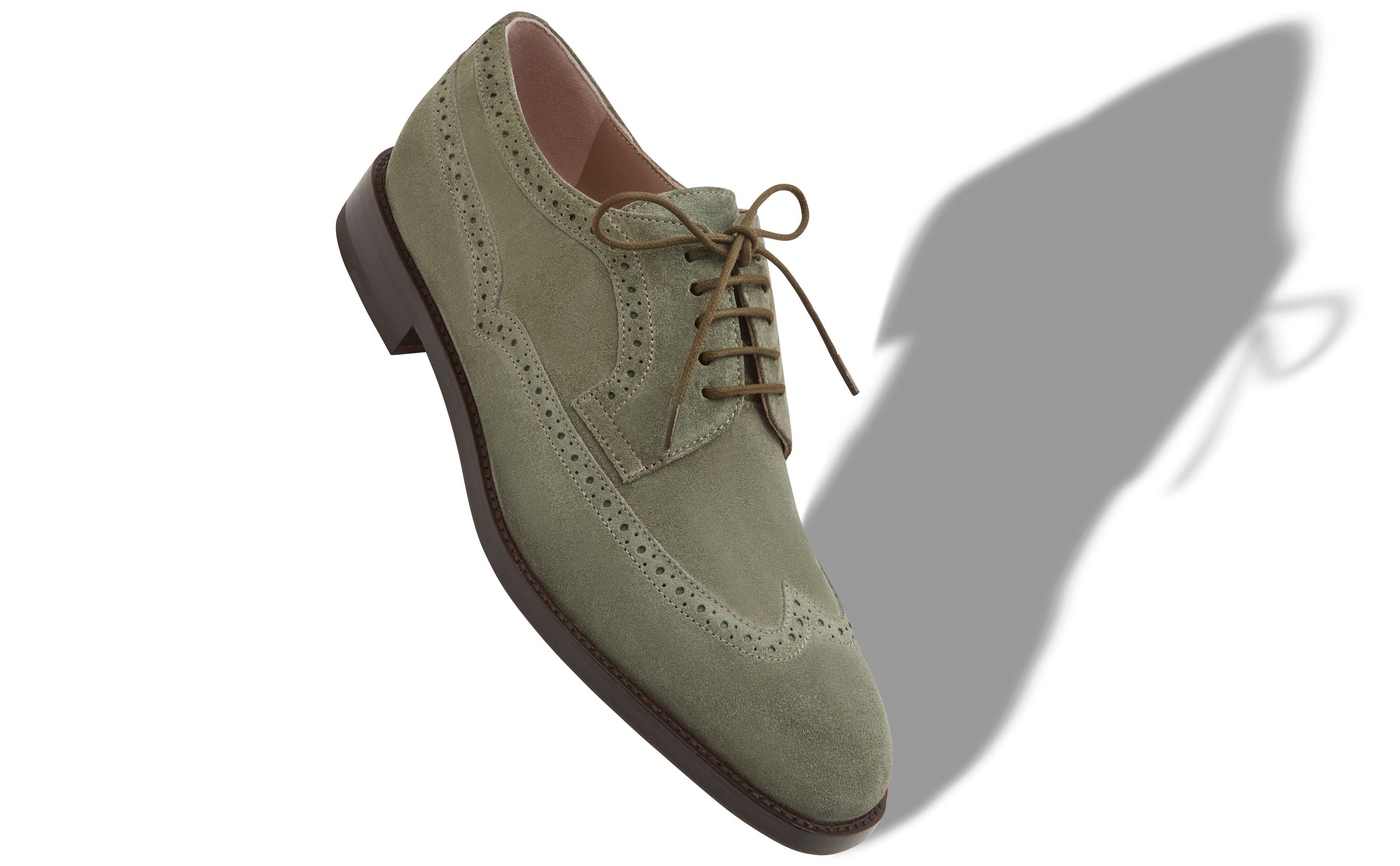 Designer Khaki Suede Lace-Up Oxfords - Image small_image