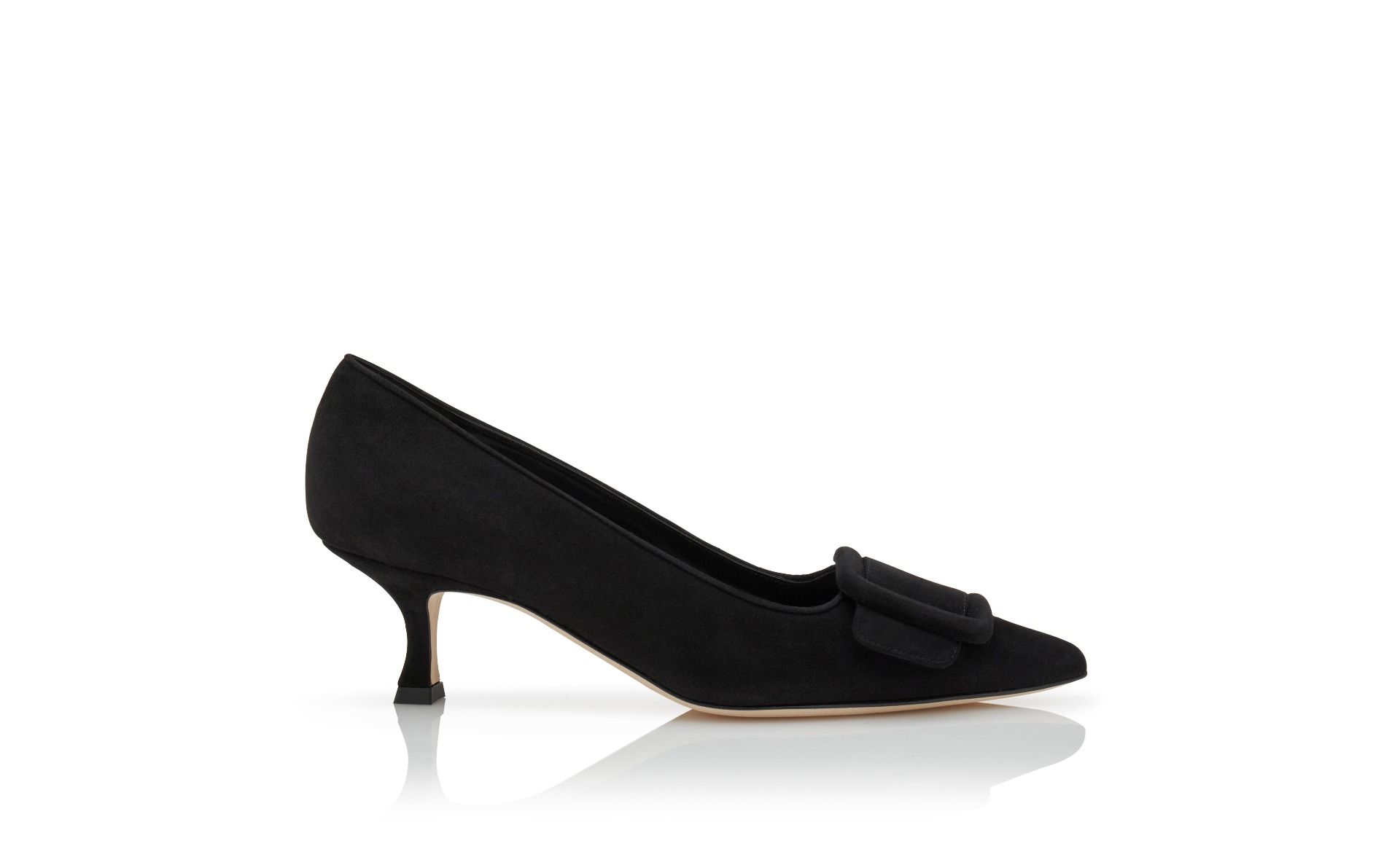 Designer Black Suede Buckle Detail Pumps - Image Side View