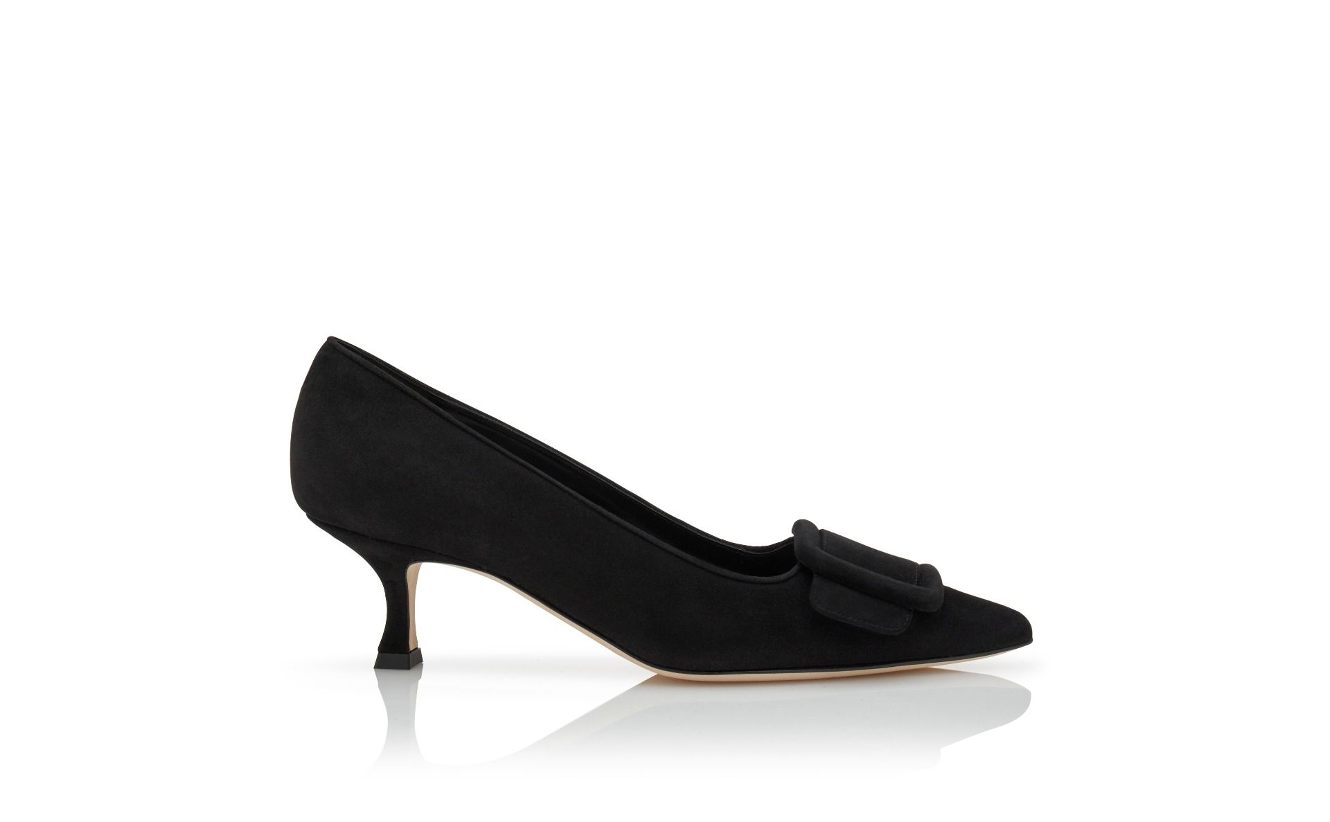 Designer Black Suede Buckle Detail Pumps - Image 