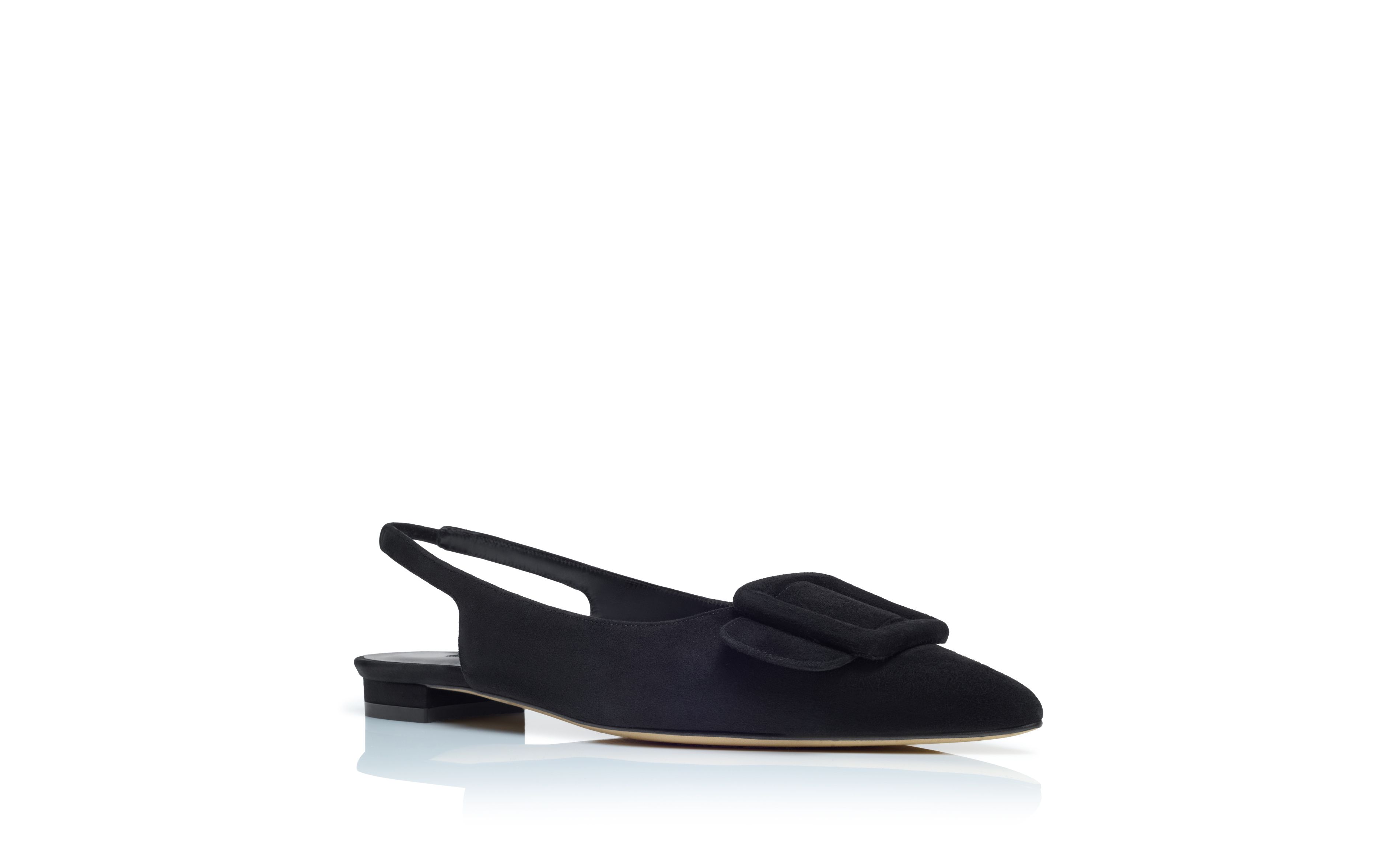 Designer Black Suede Buckle Detail Slingback Flat Pumps - Image Upsell