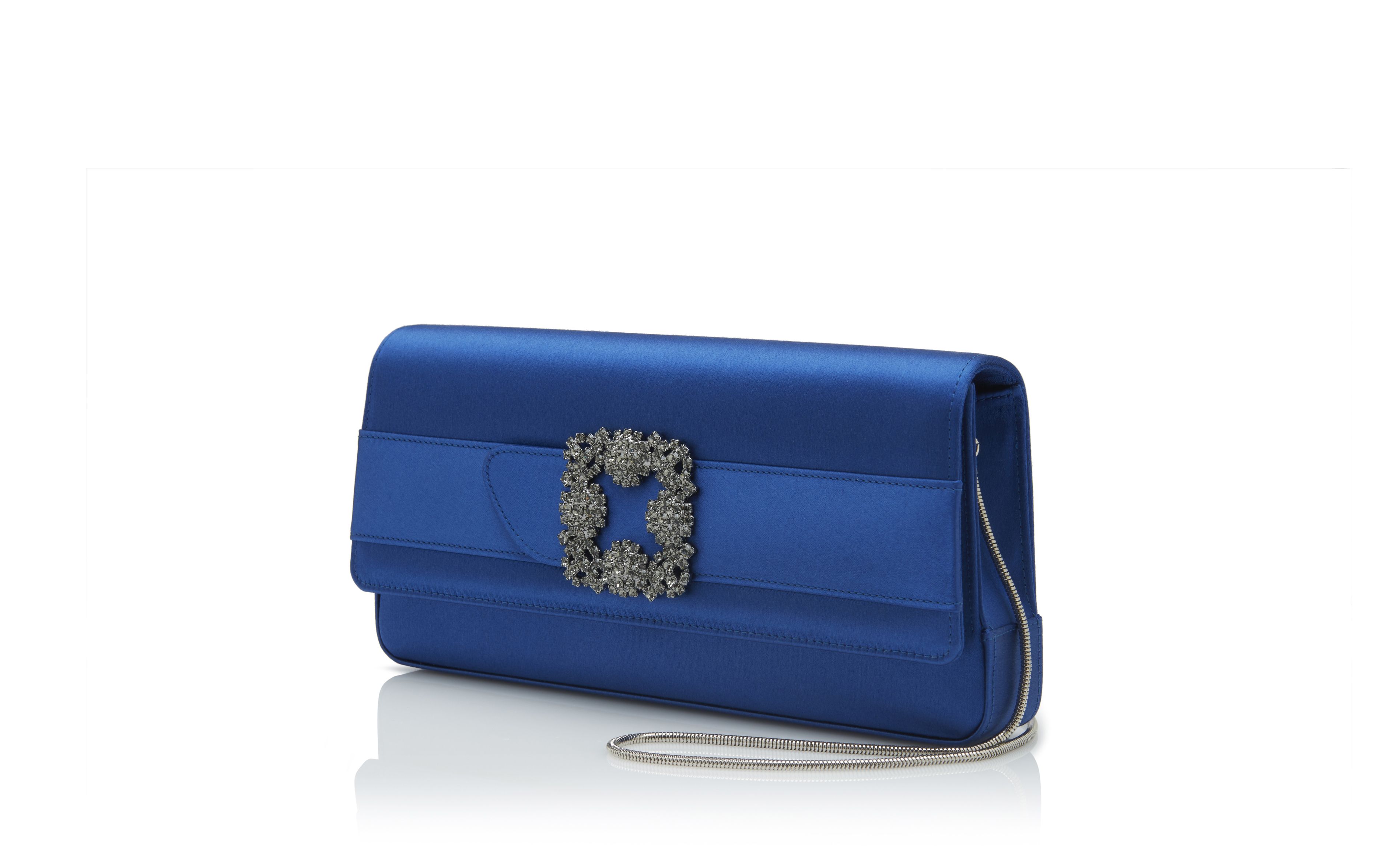 Designer Blue Satin Jewel Buckle Clutch - Image 