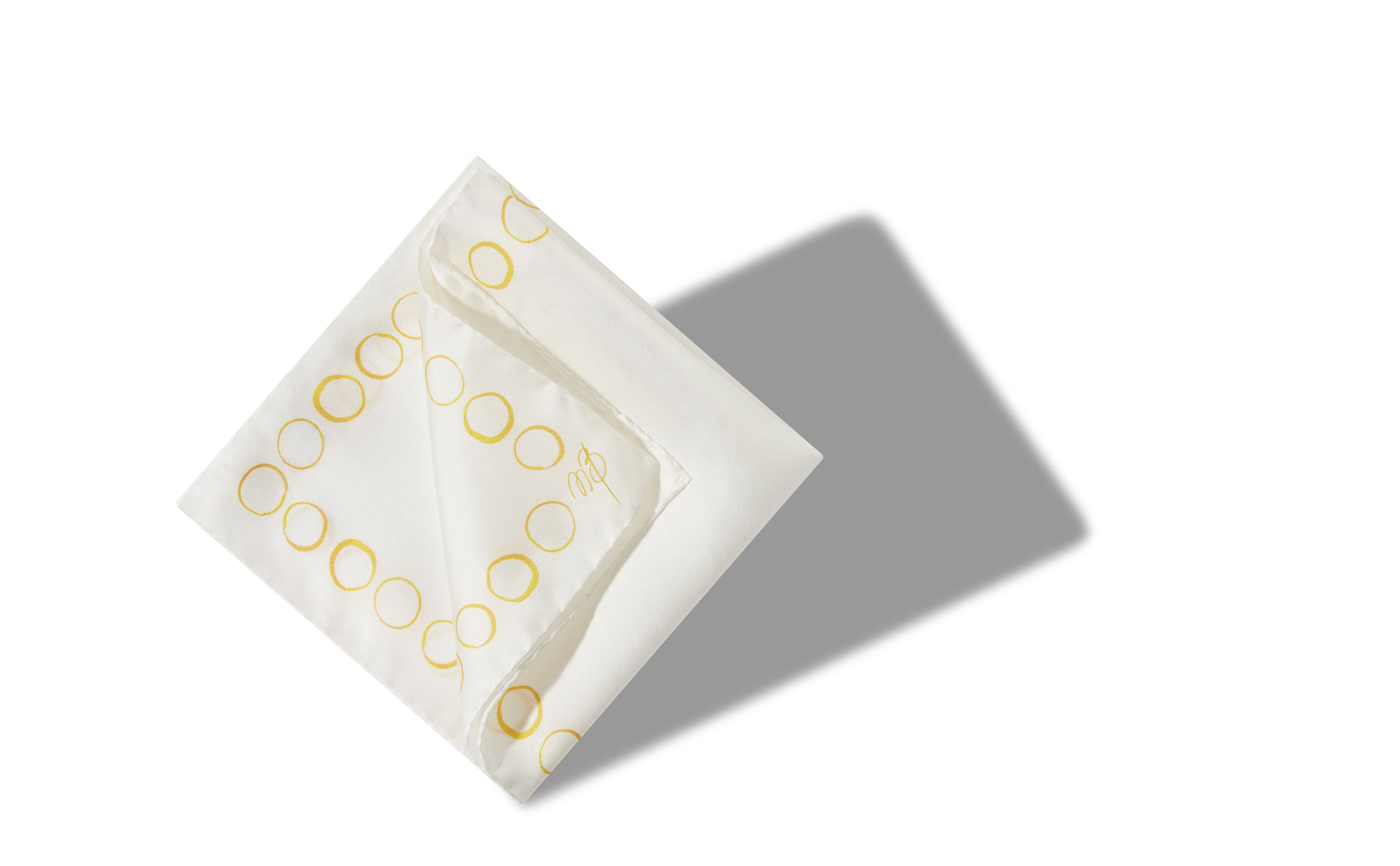Designer Ivory and Yellow Silk Pocket Square - Image Main