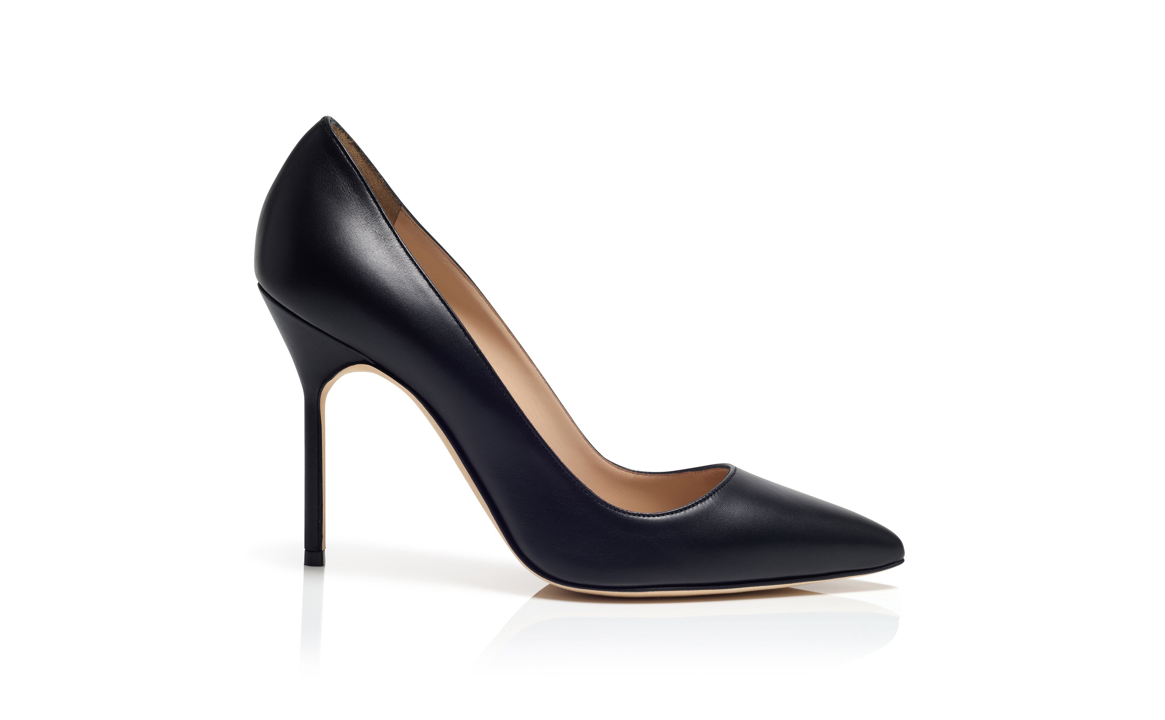 Designer Black Nappa Leather Pointed Toe Pumps - Image Side View