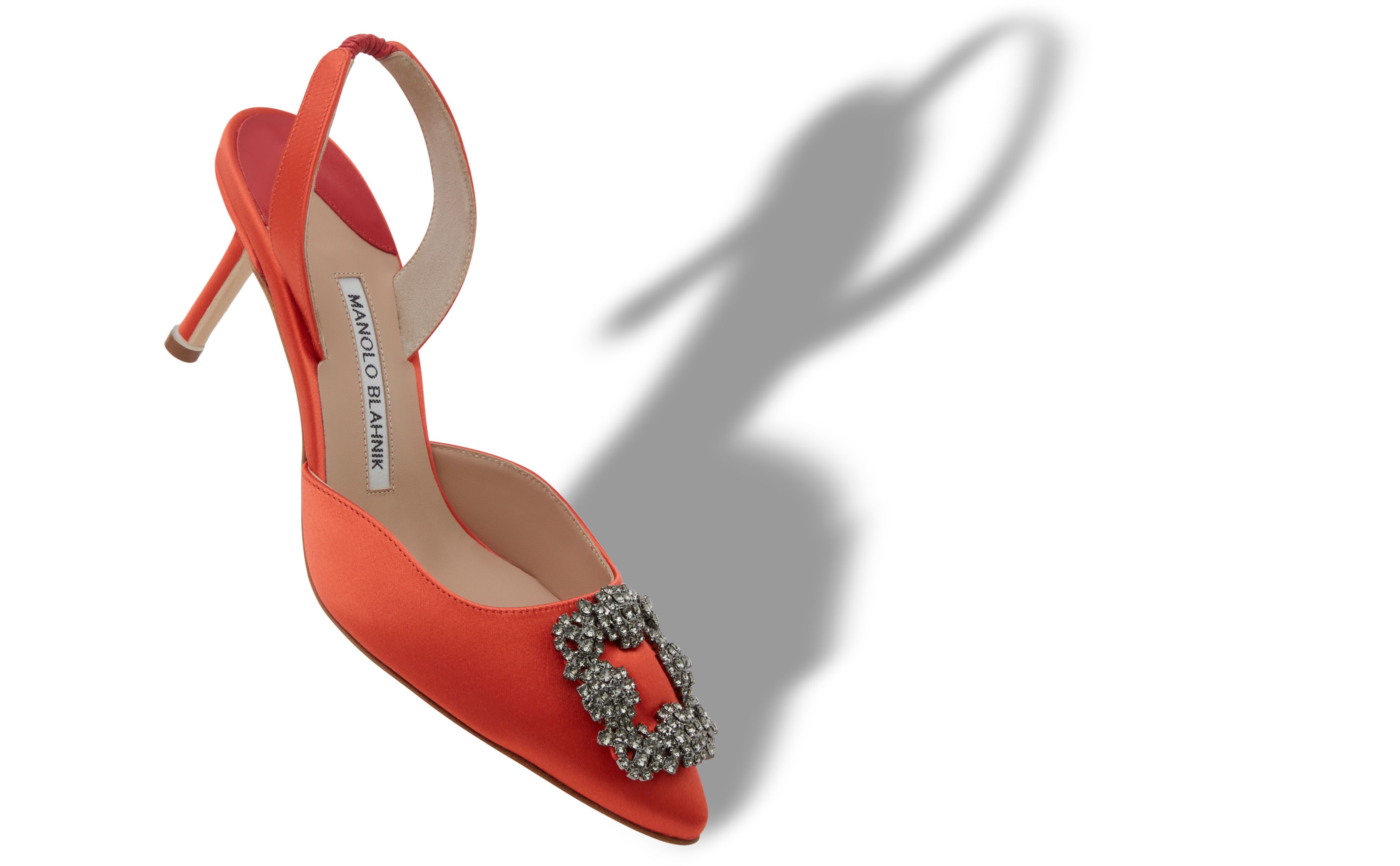 Designer Orange Satin Jewel Buckle Slingback Pumps - Image Main