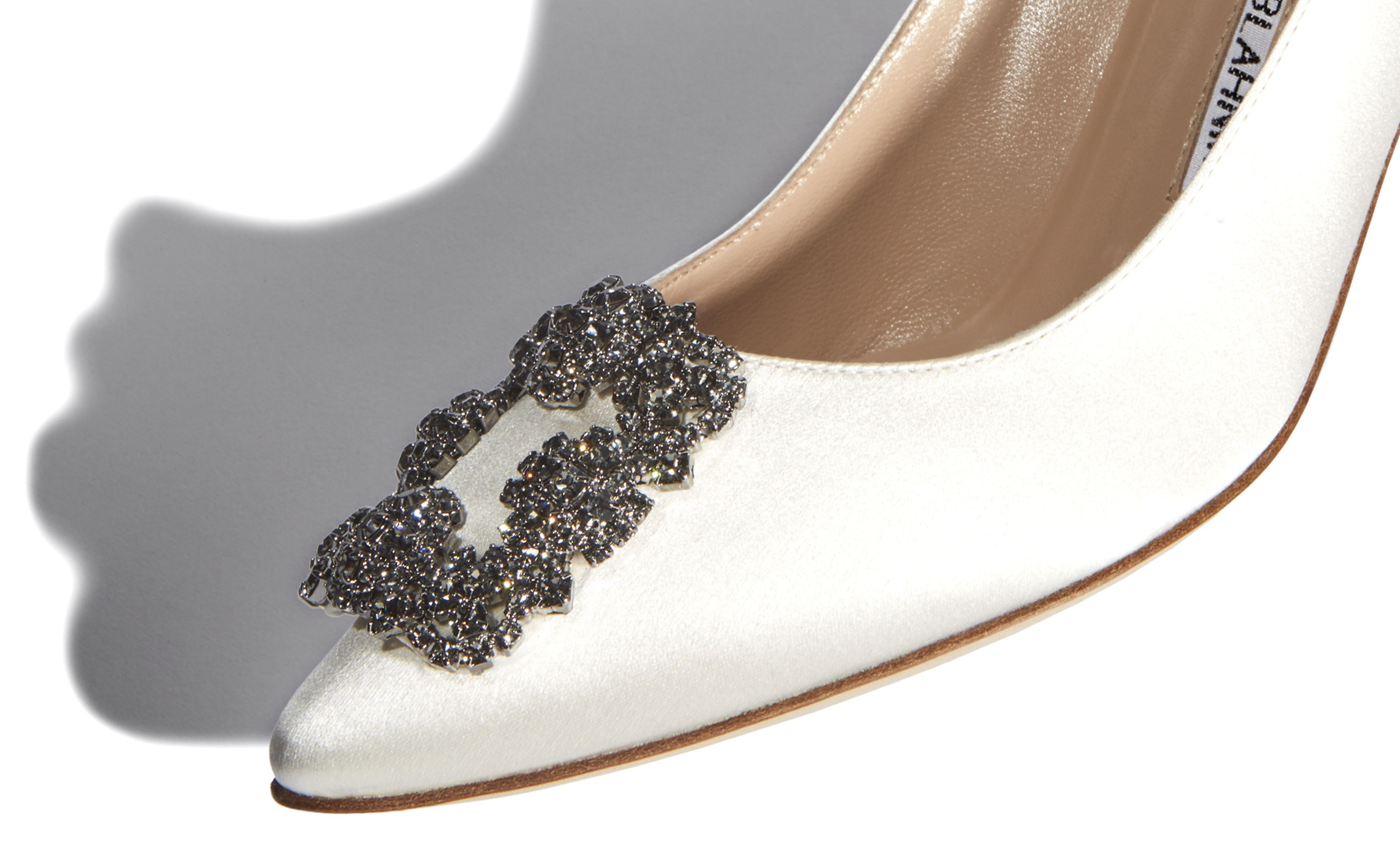HANGISI 70 | White Satin Jewel Buckle Pumps | Manolo Blahnik
