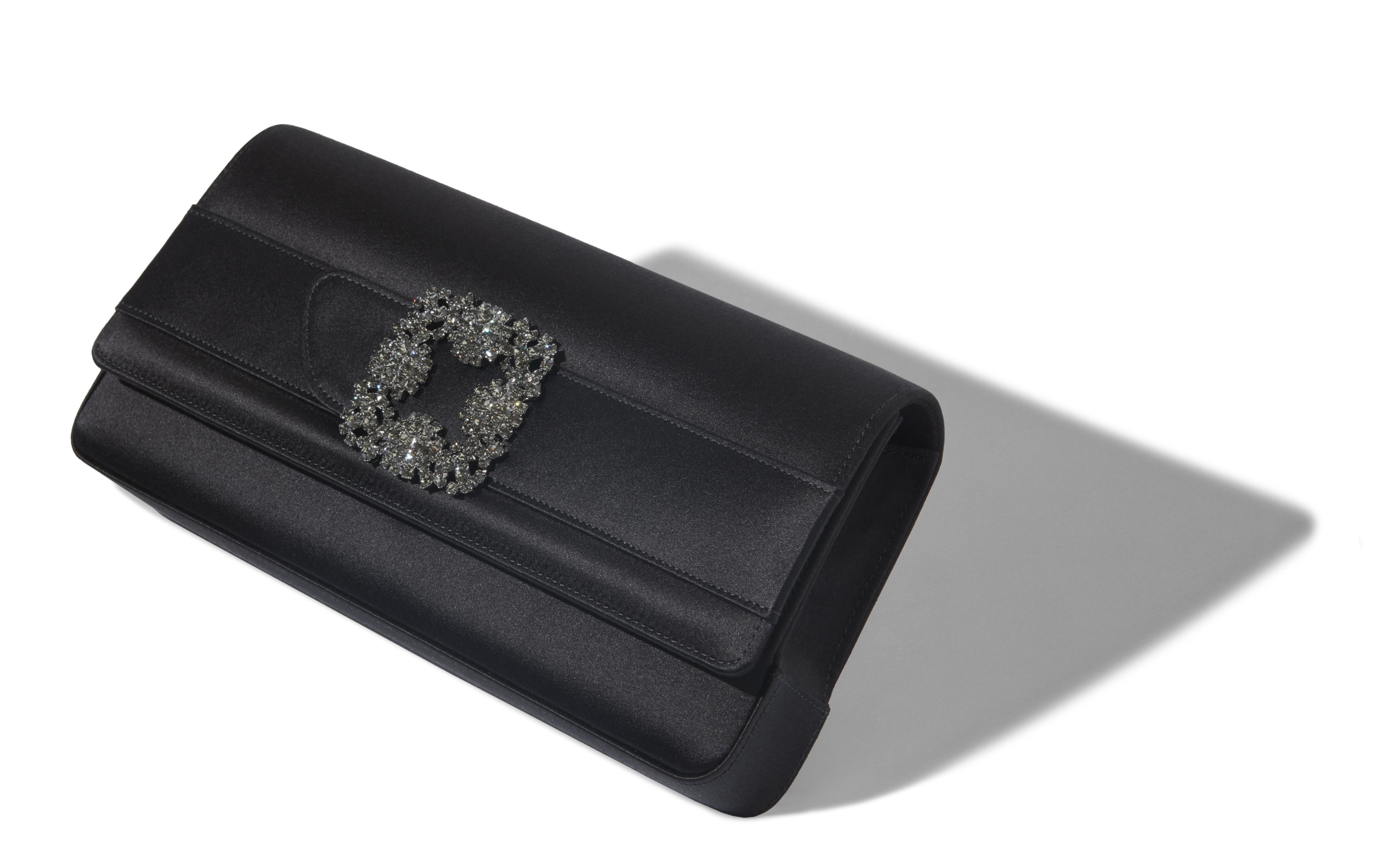 Designer Black Satin Jewel Buckle Clutch - Image Main