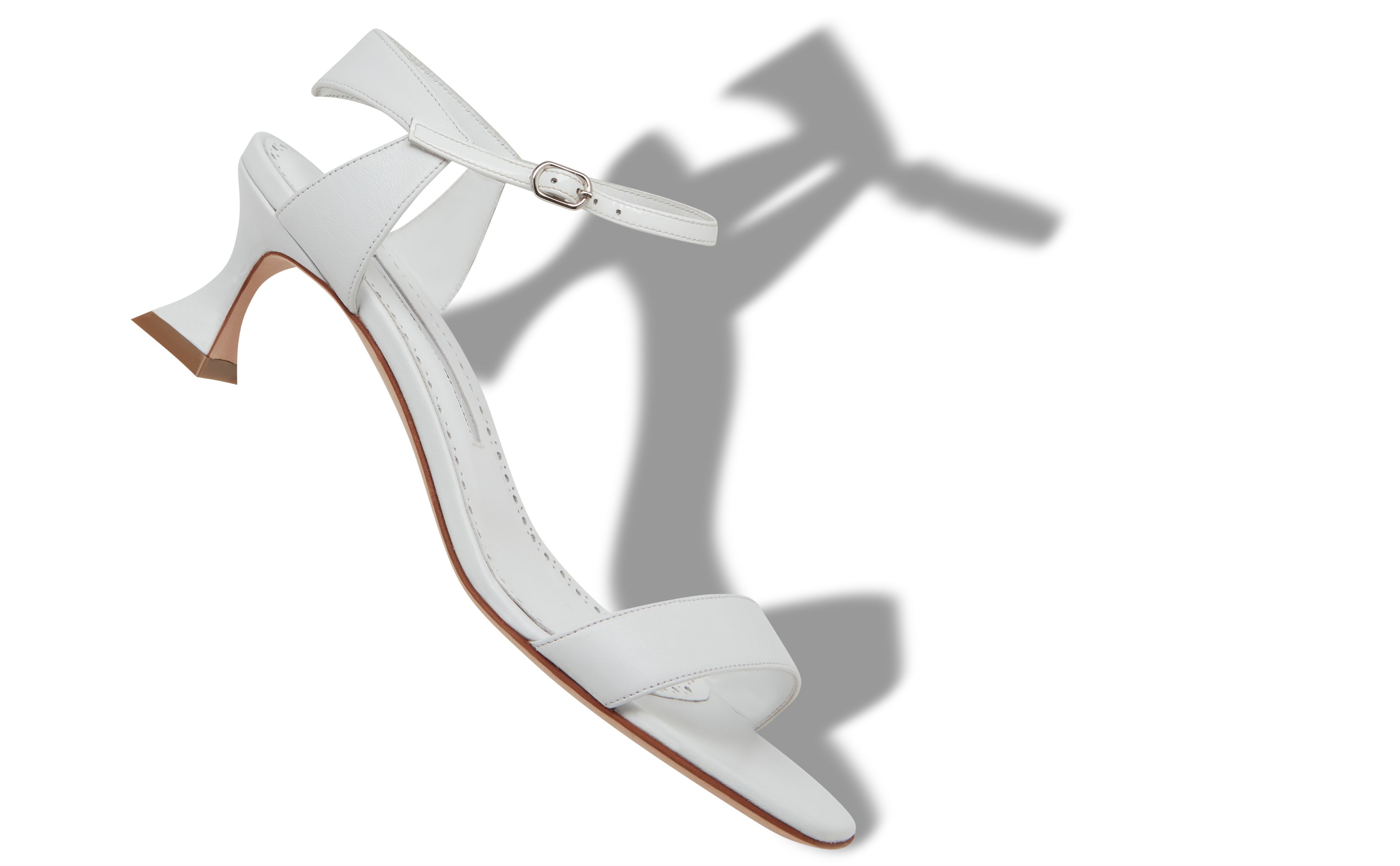 Designer White Nappa Leather Ankle Strap Sandals  - Image Main