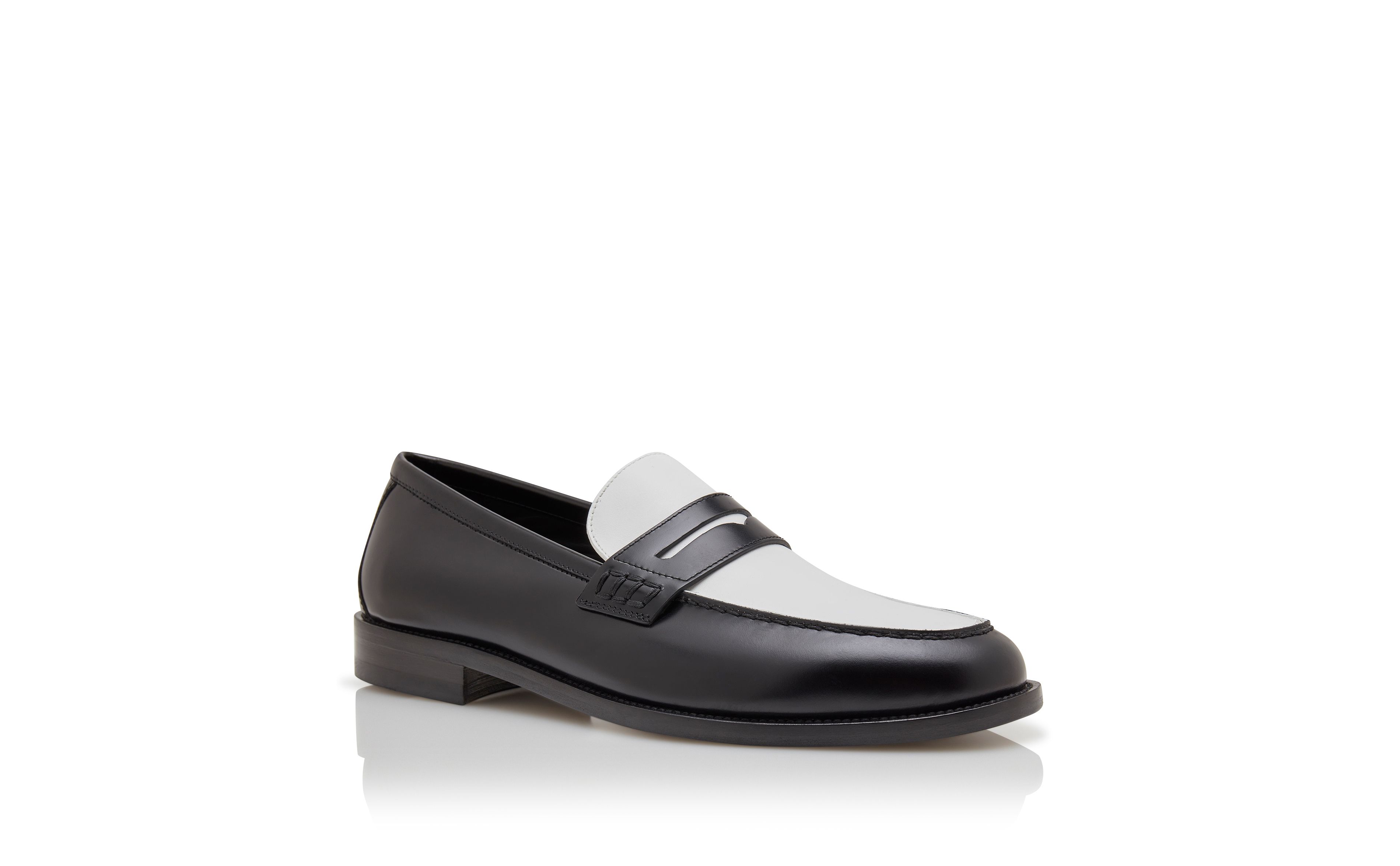 Designer Black and White Calf Leather Penny Loafers - Image Upsell