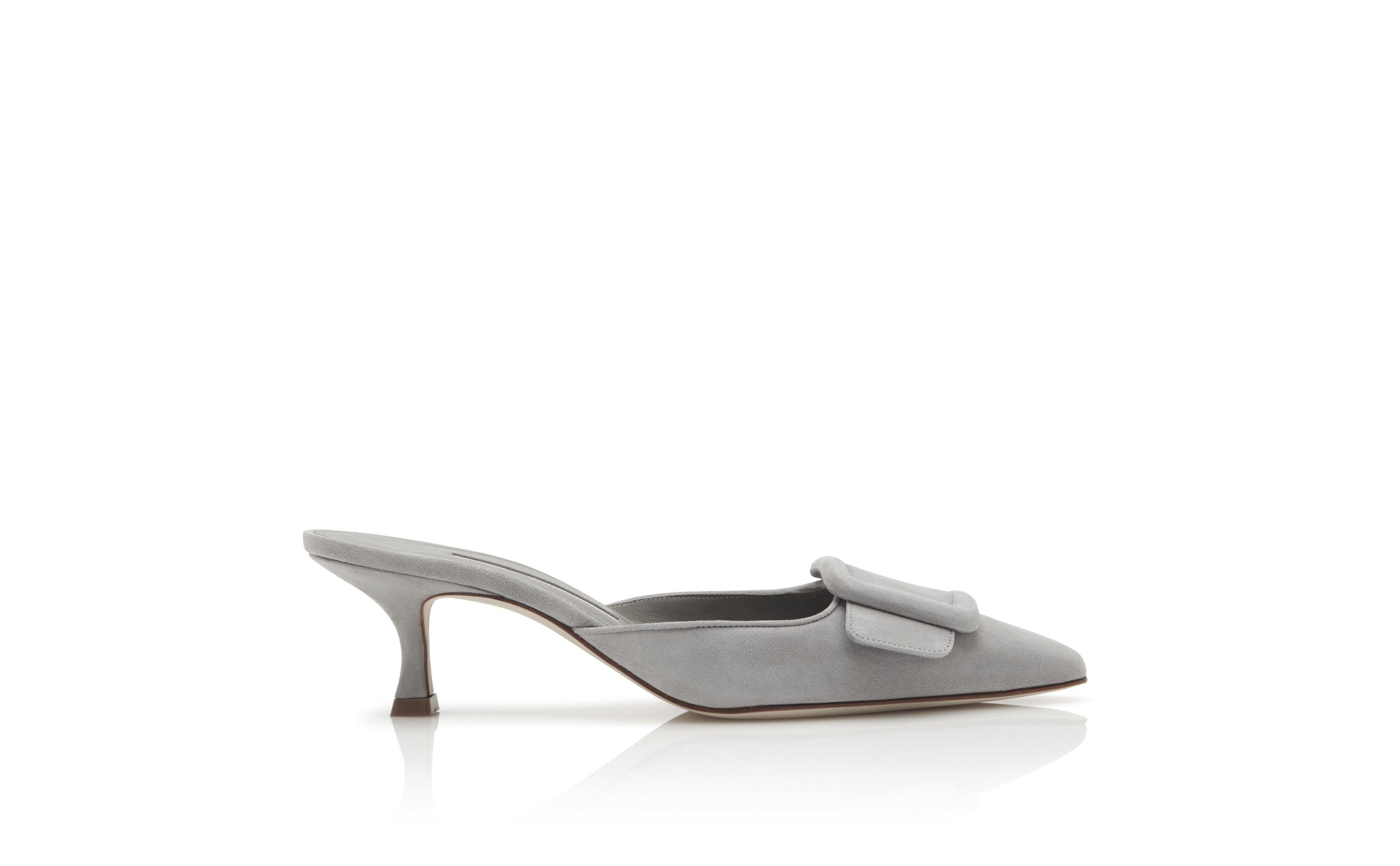 Designer Light Grey Suede Kitten Heel Mules - Image thumbnail