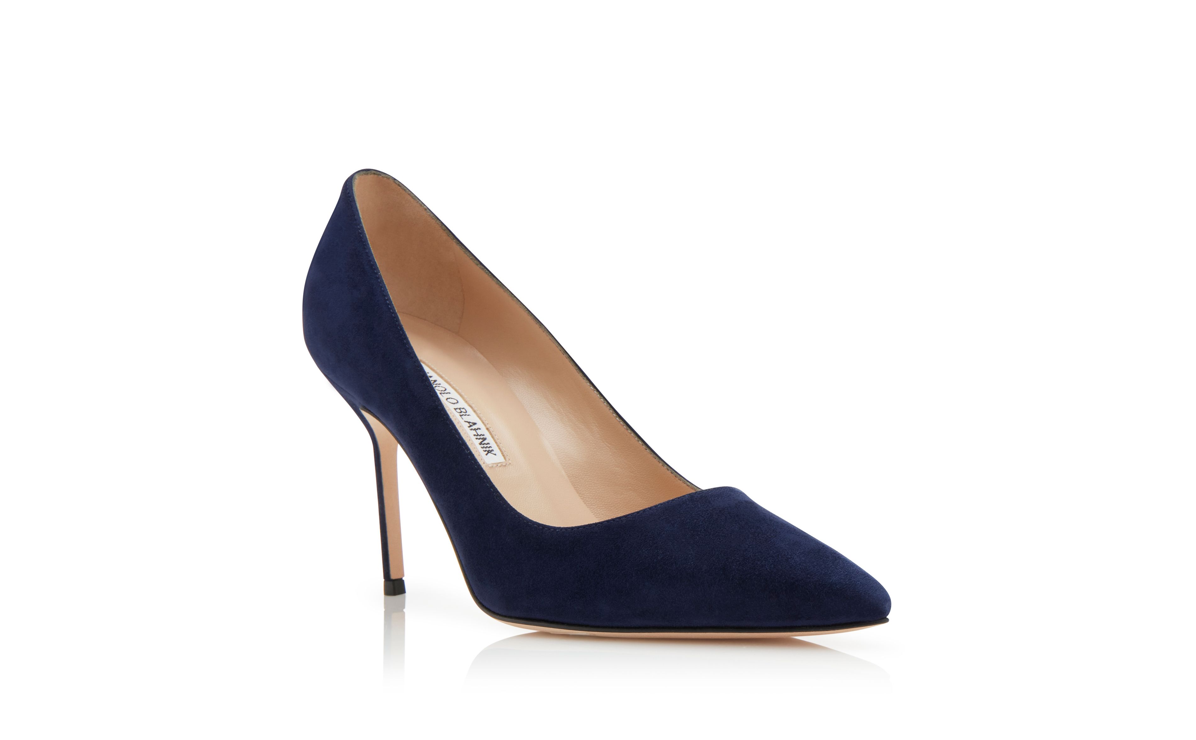 BB 90 | Navy Blue Suede Pointed Toe Pumps | Manolo Blahnik