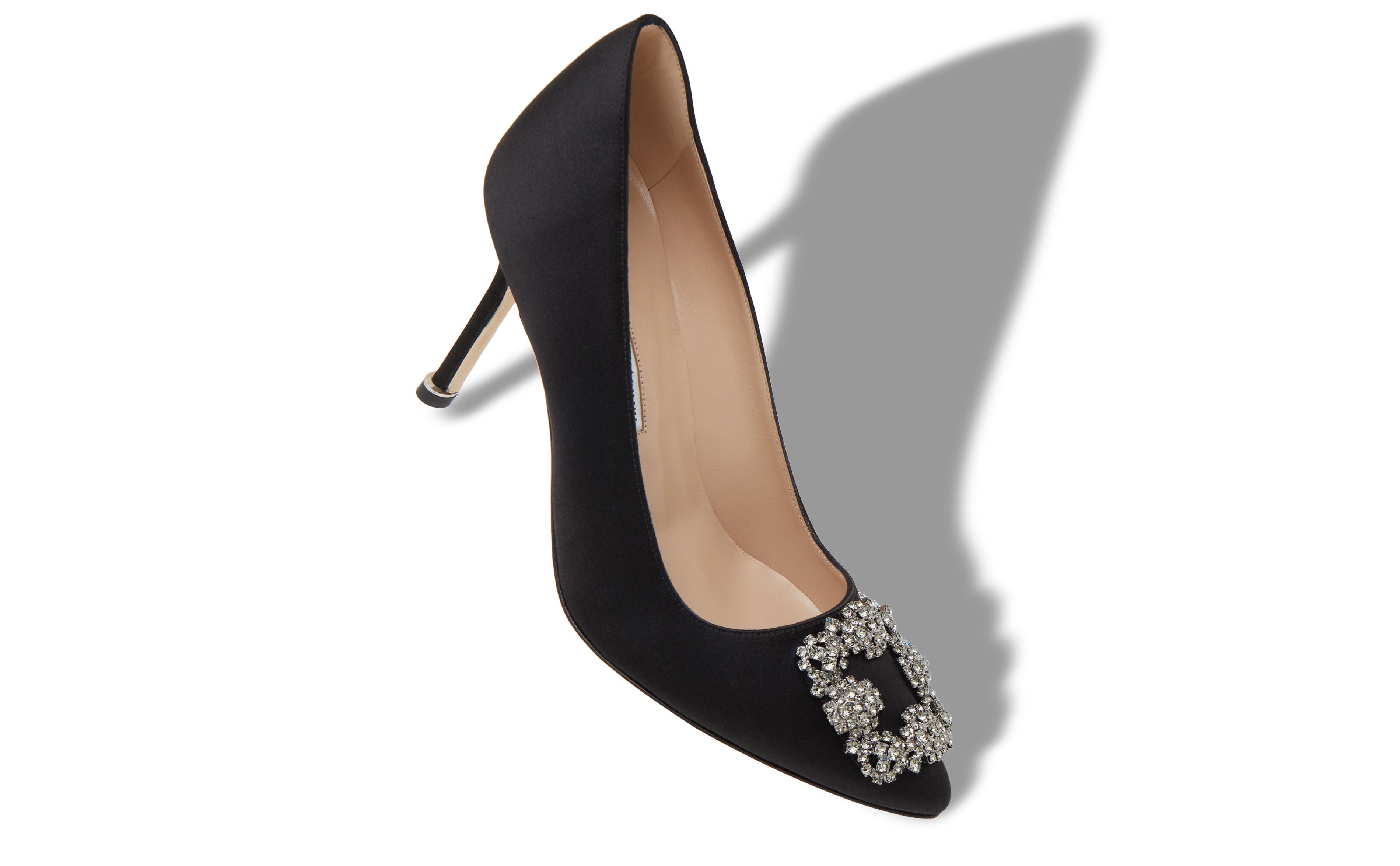 Designer Black Satin Jewel Buckle Pumps - Image Main