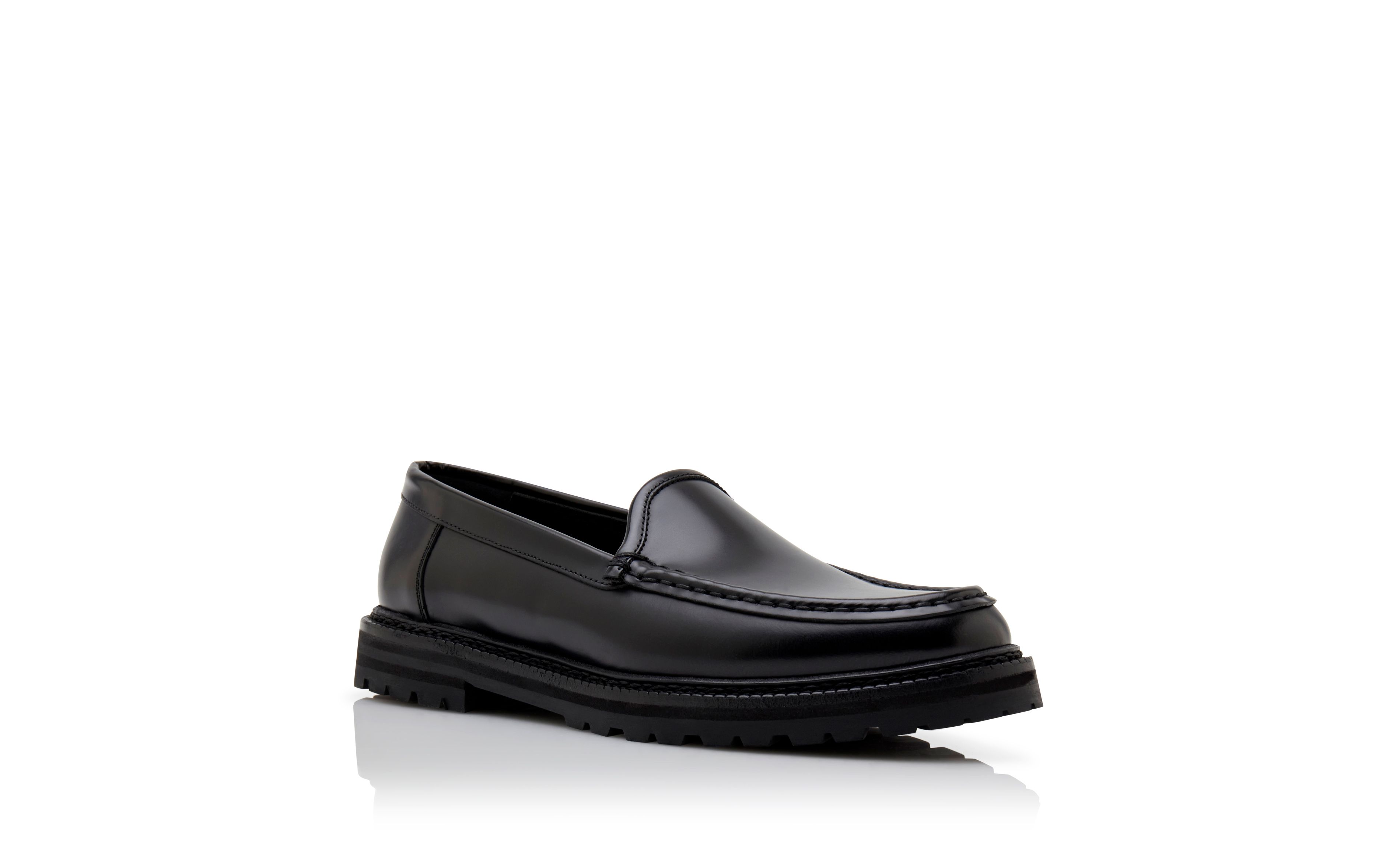 Designer Black Calf Leather Loafers - Image Upsell