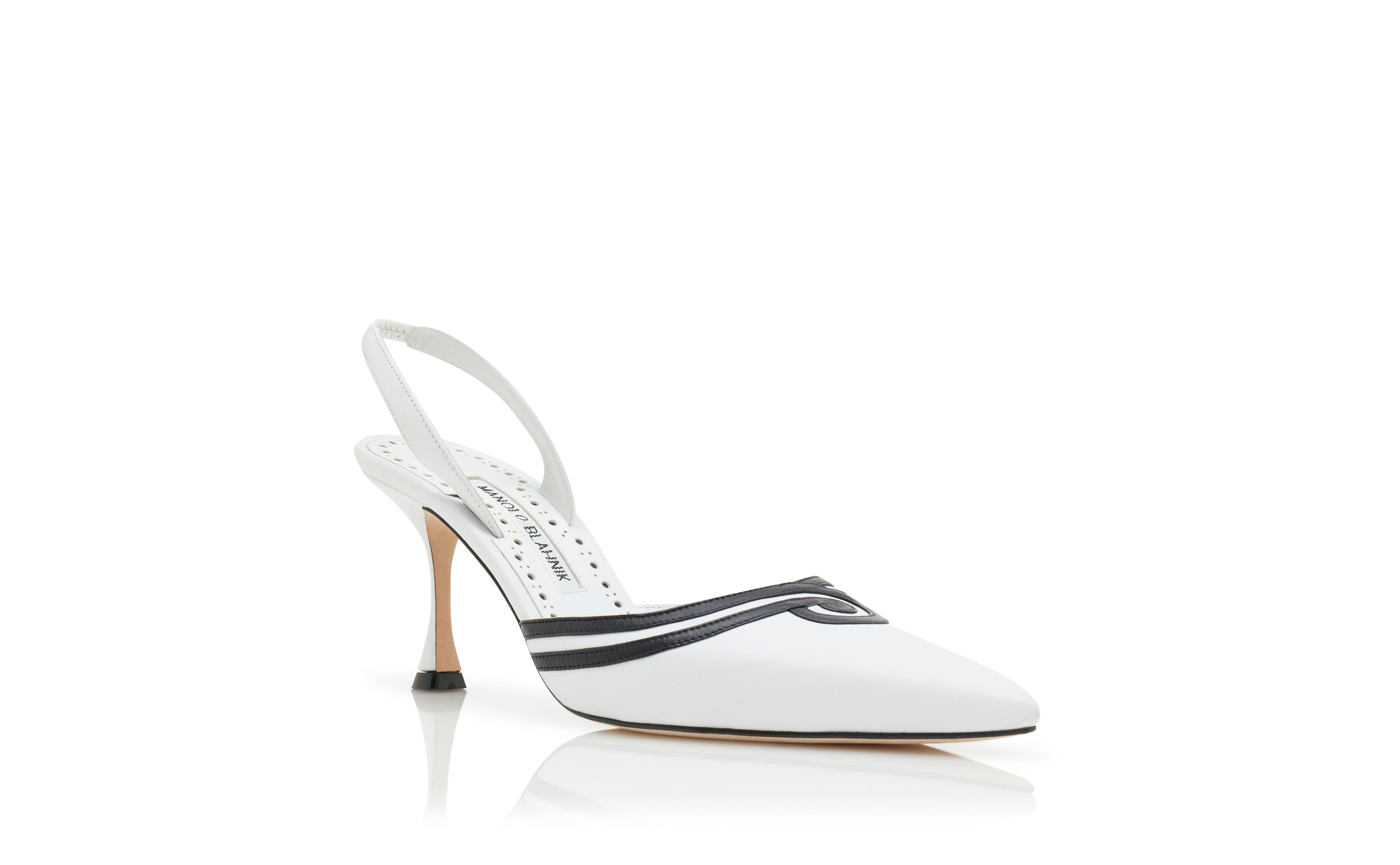 Designer White and Black Nappa Leather Slingback Pumps - Image Upsell