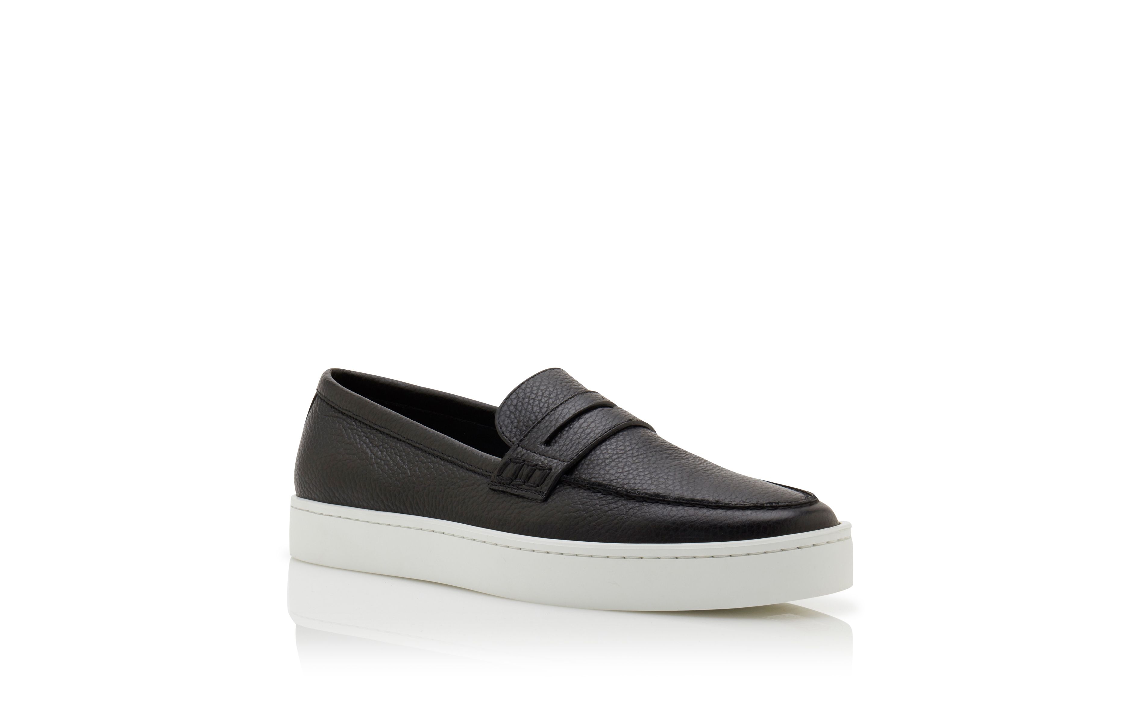 Designer Black Calf Leather Slip-On Loafers - Image Upsell