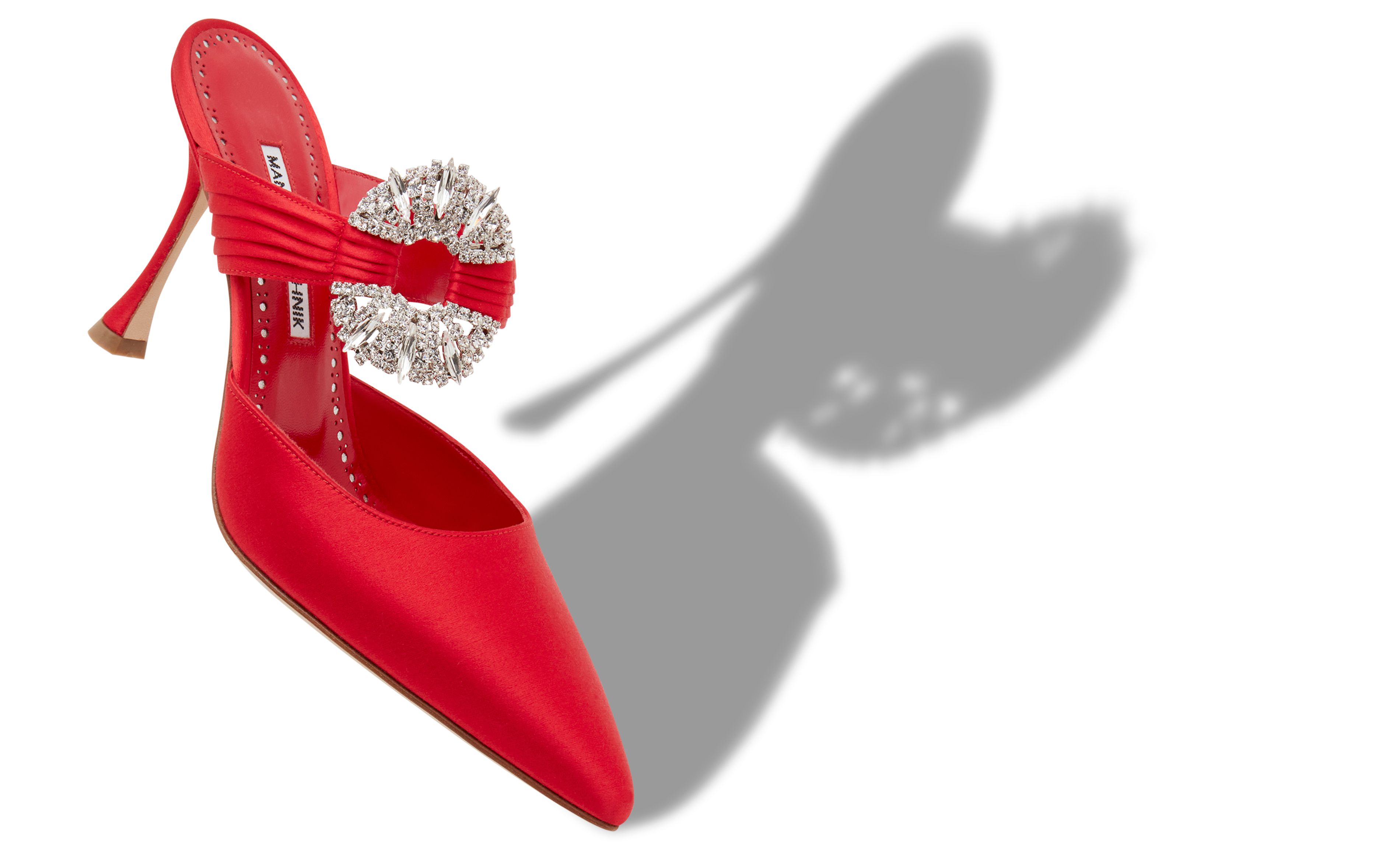 Designer Red Satin Embellished Buckle Mules - Image Main